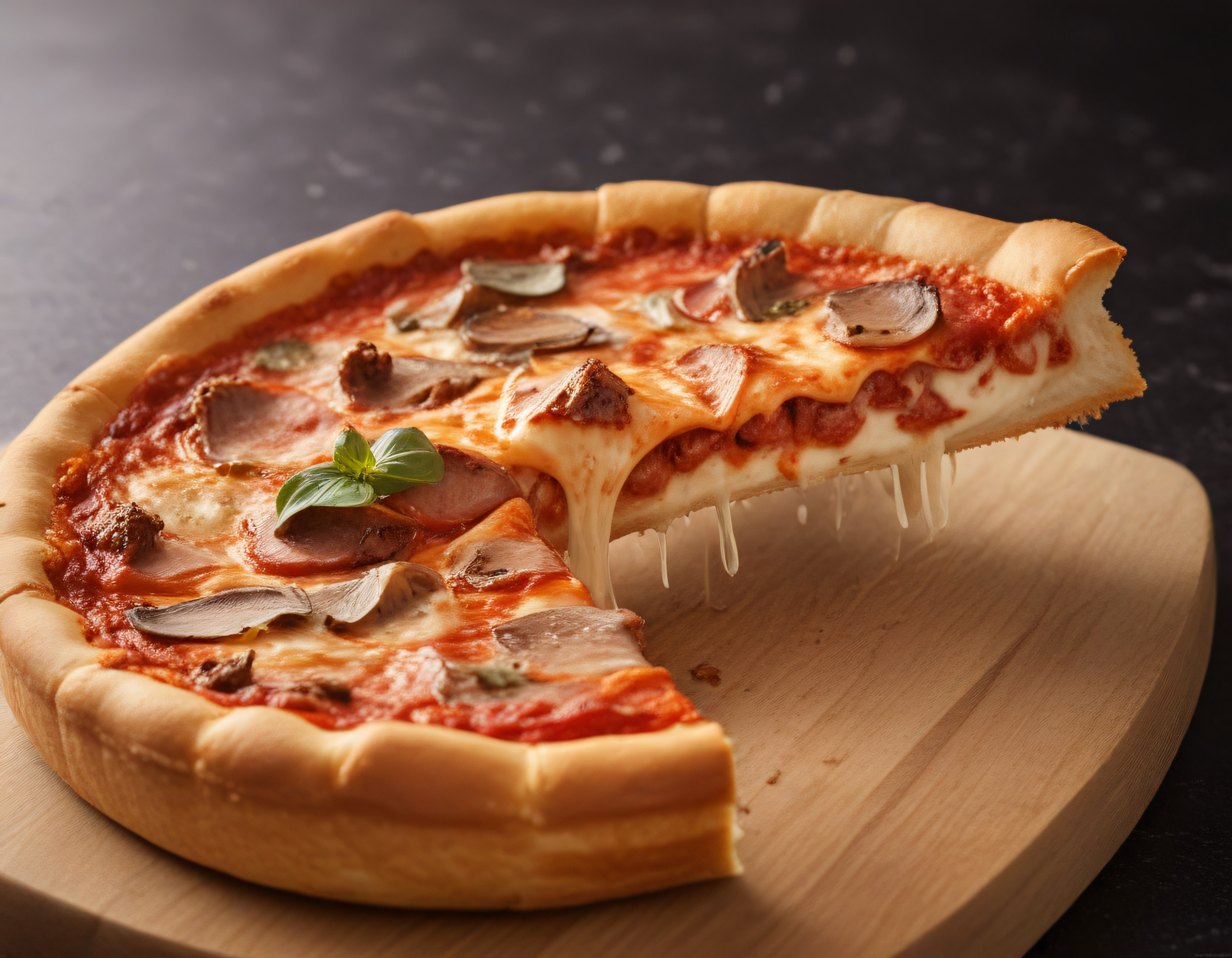 Lokanta Usulü Bol Malzemeli İtalyan Pizzası ve Geri Çekilen Peynir Dilimi