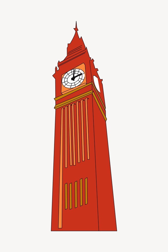 Londra Big Ben Saat Kulesi Kırmızı Vektörel Çizim ve Minimalist Tasarım