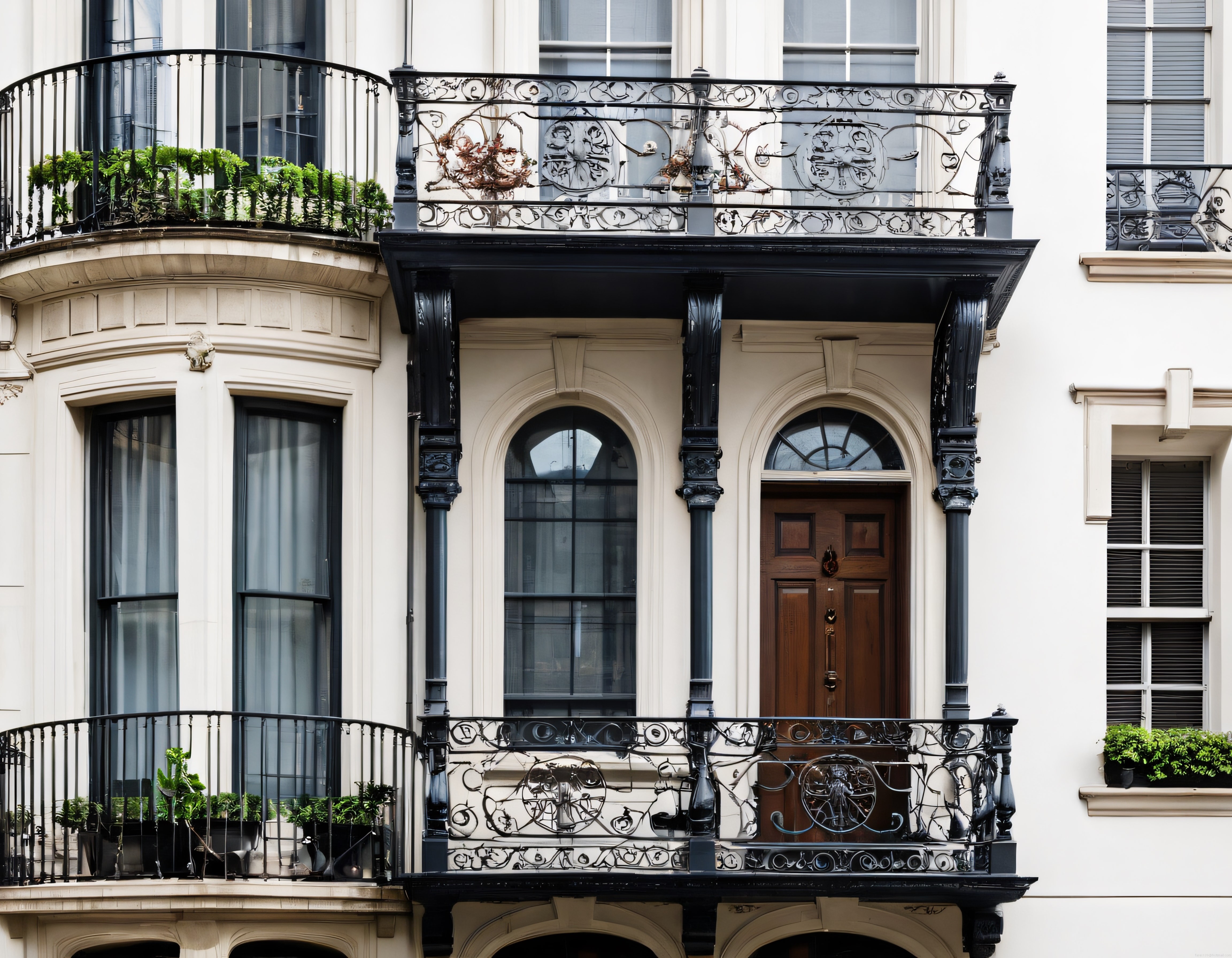Londra'da Tarihi Victoria Dönemi Şehir Evi Cephesi ve Demir Balkon Detayları