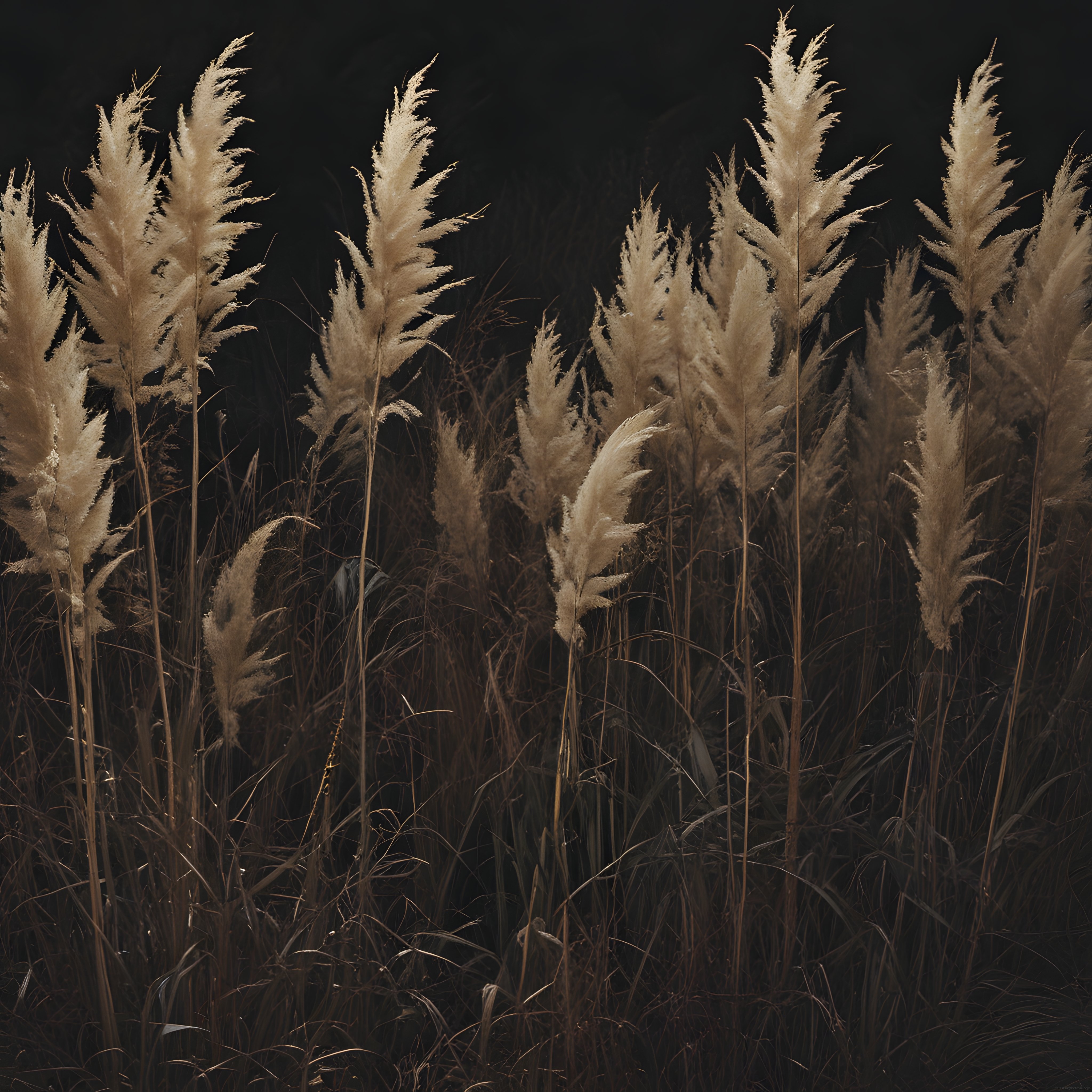 Loş Işıkta Beyaz Pampas Otlarının Minimal ve Huzurlu Doğa Manzarası