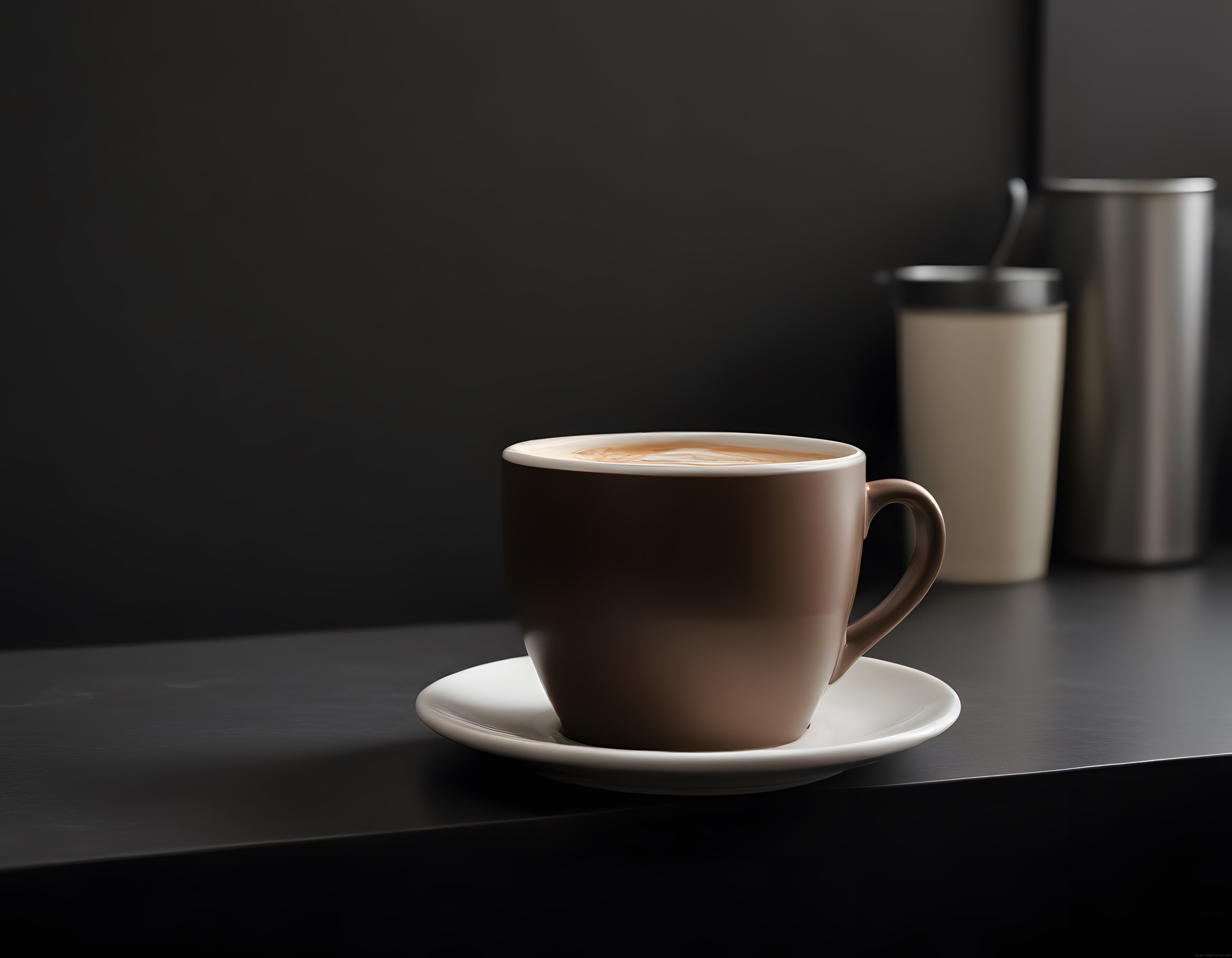 Loş Işıkta Sütlü Kahve Fincanı ve French Press ile Huzurlu Mola Köşesi