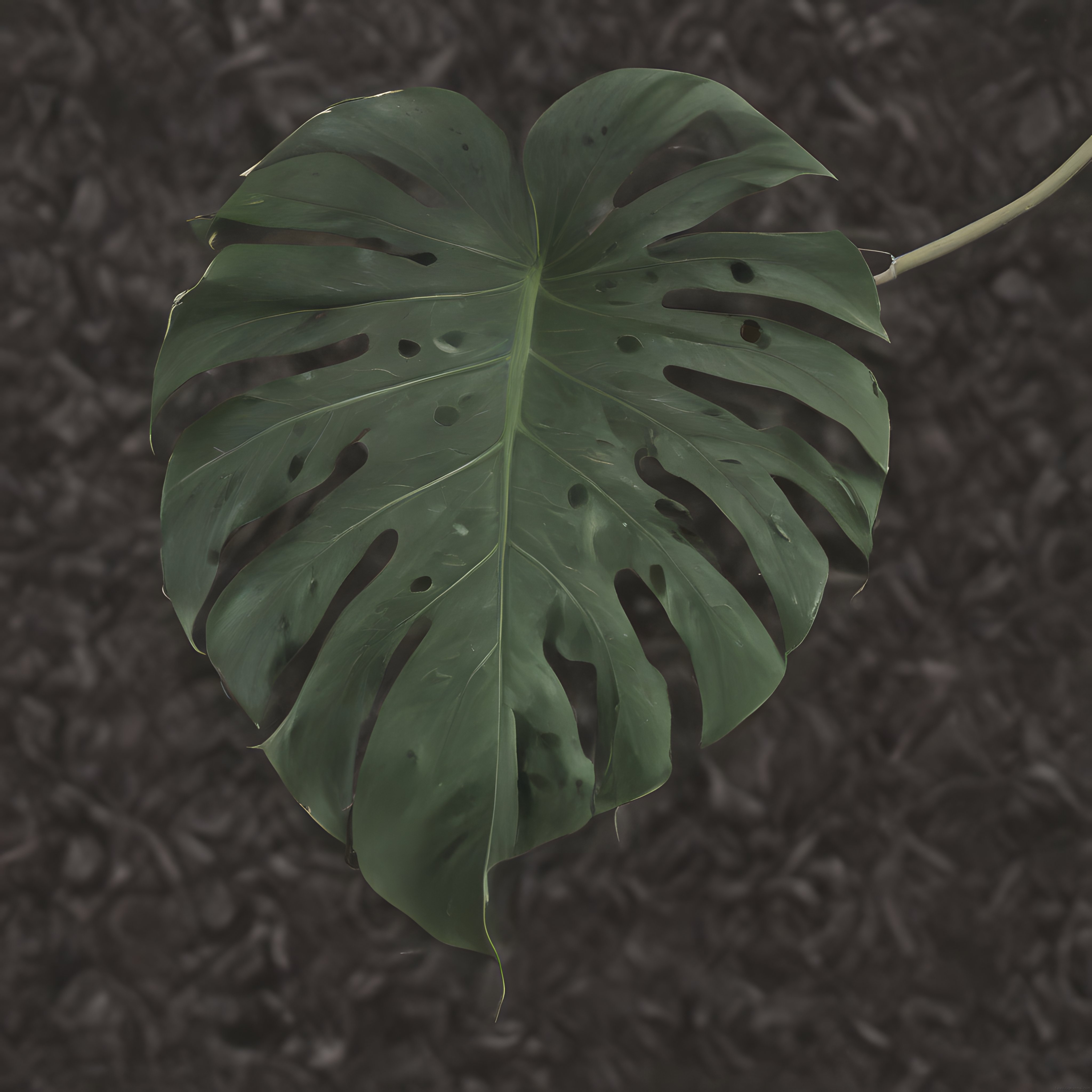 Loş Ortamda Beliren Yeşil Monstera Yaprağı ve Doğal Doku Detayları