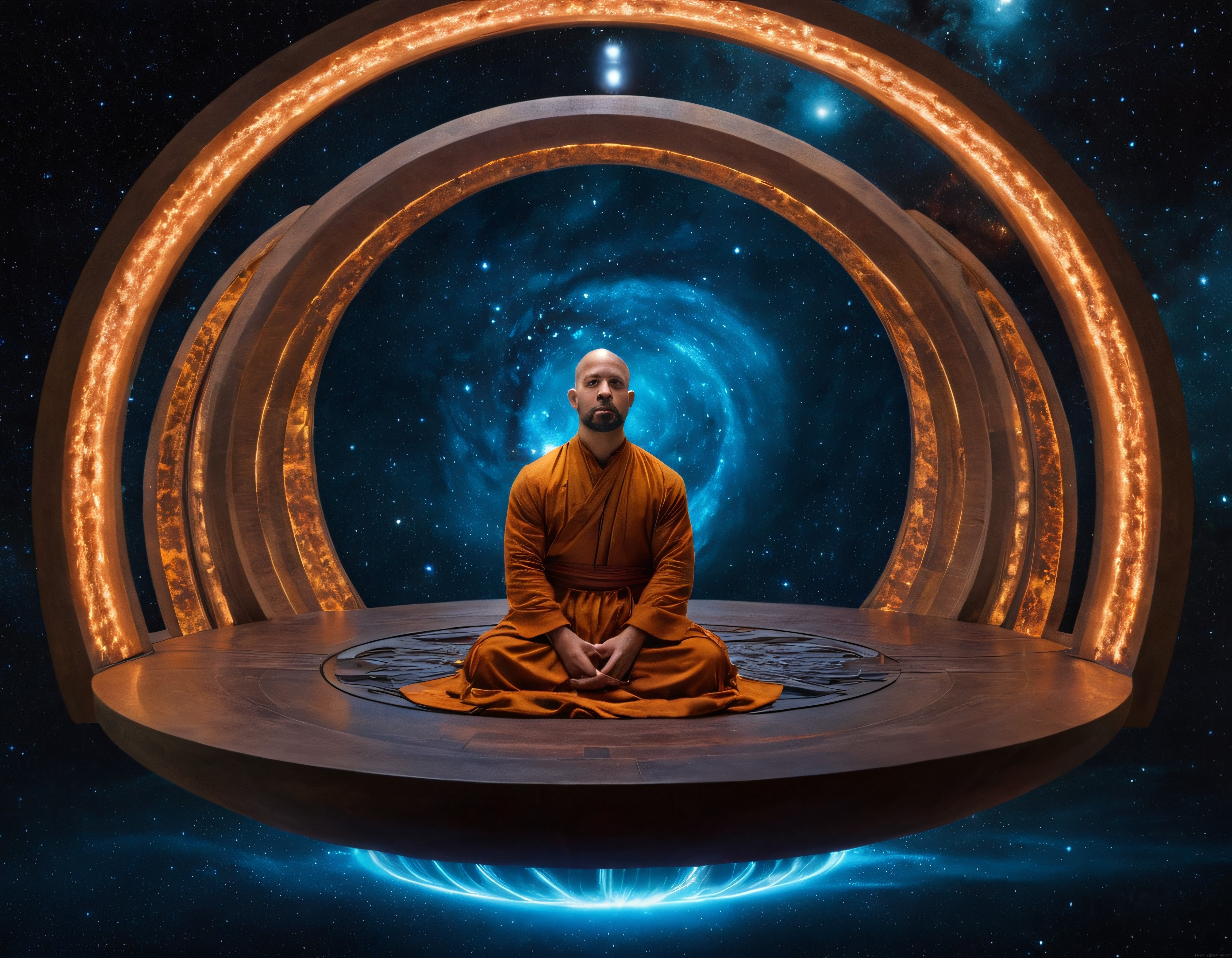 Lotus Pozisyonunda Evrenin Merkezinde Meditasyon Yapan Gizemli Bilge