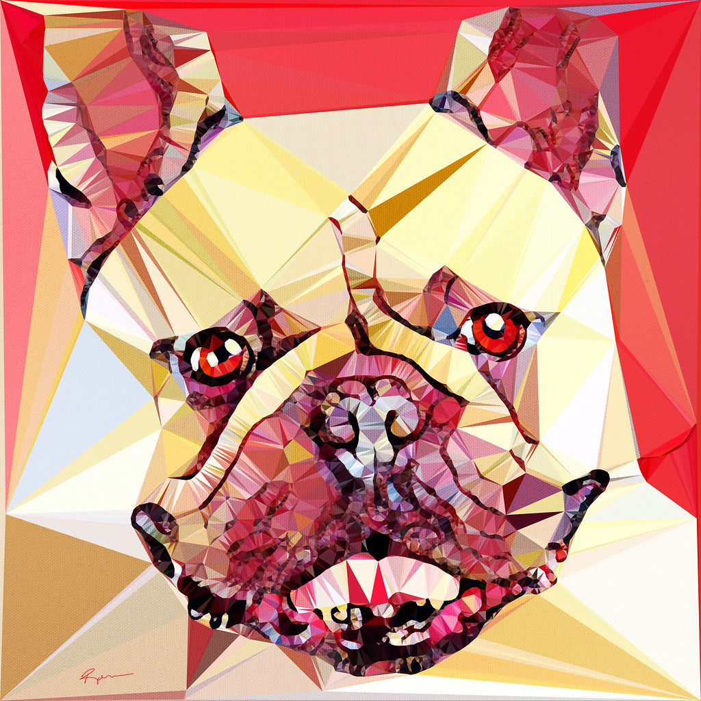 Low Poly Geometrik Fransız Buldogu Dijital Portre Soyut Sanat Tasarımı