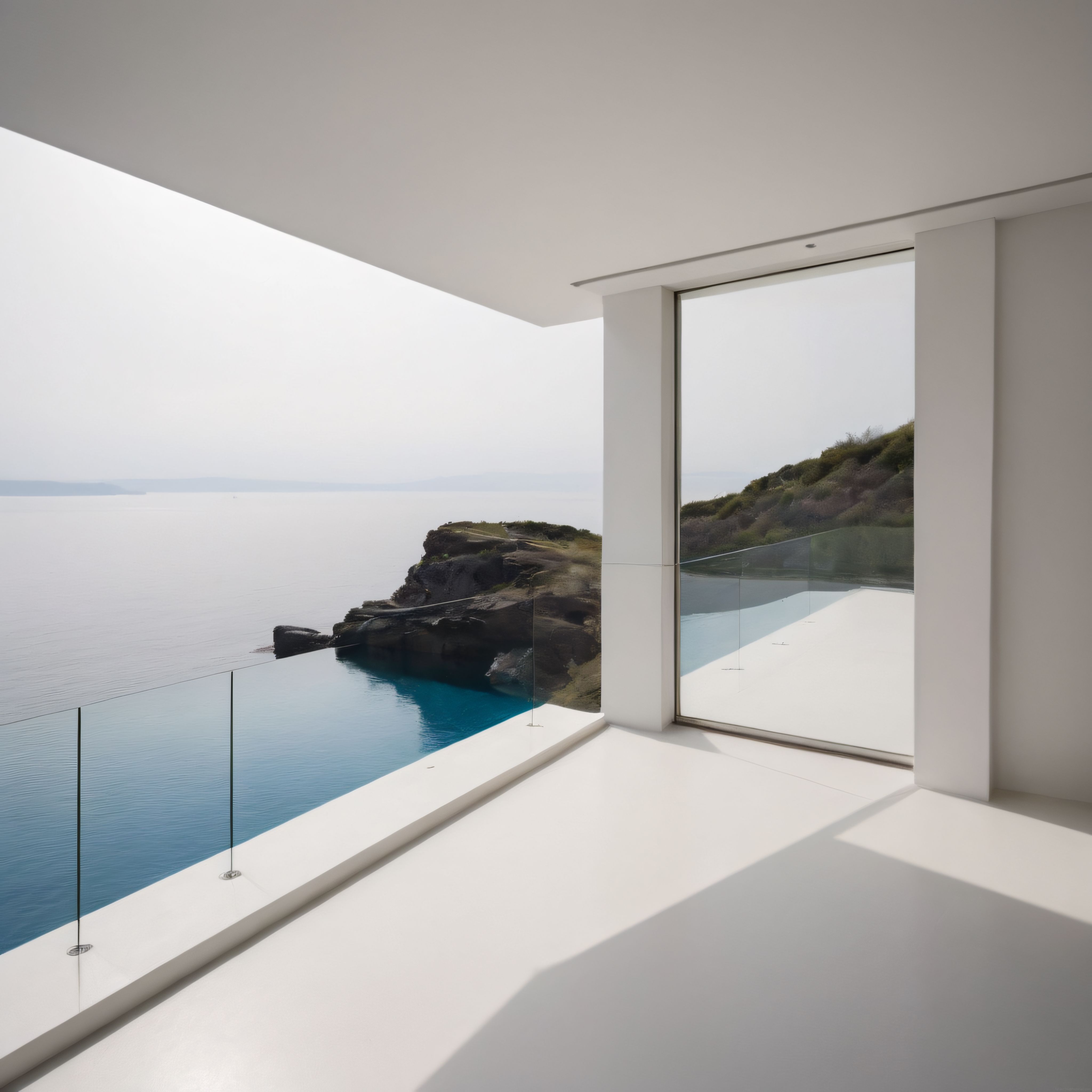 Lüks Beyaz Minimalist Villada Sonsuzluk Havuzu ve Panoramik Deniz Manzarası