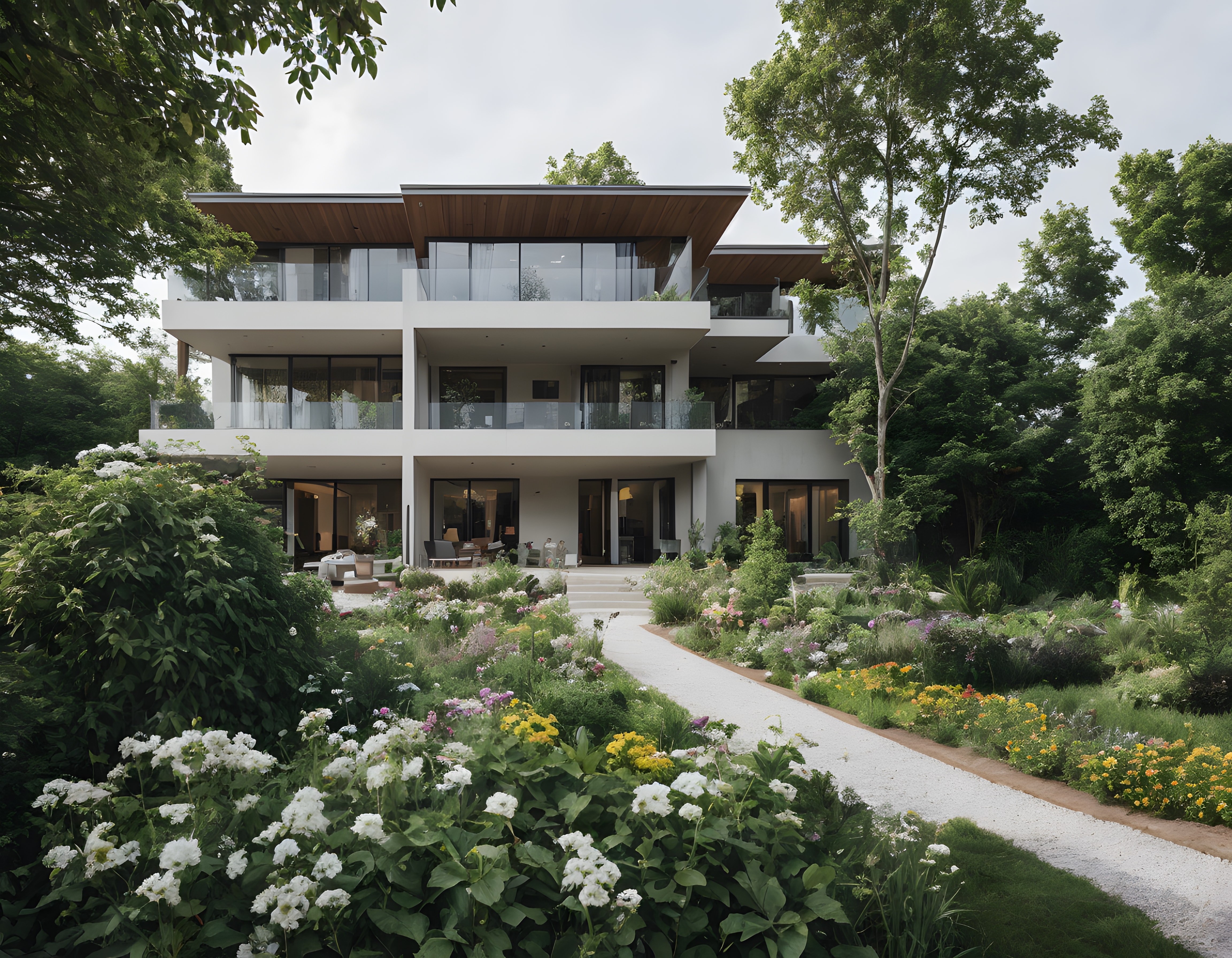 Lüks Cam Villa: Yeşillikler Arasında Saklı Modern Mimari ve Renkli Bahçe