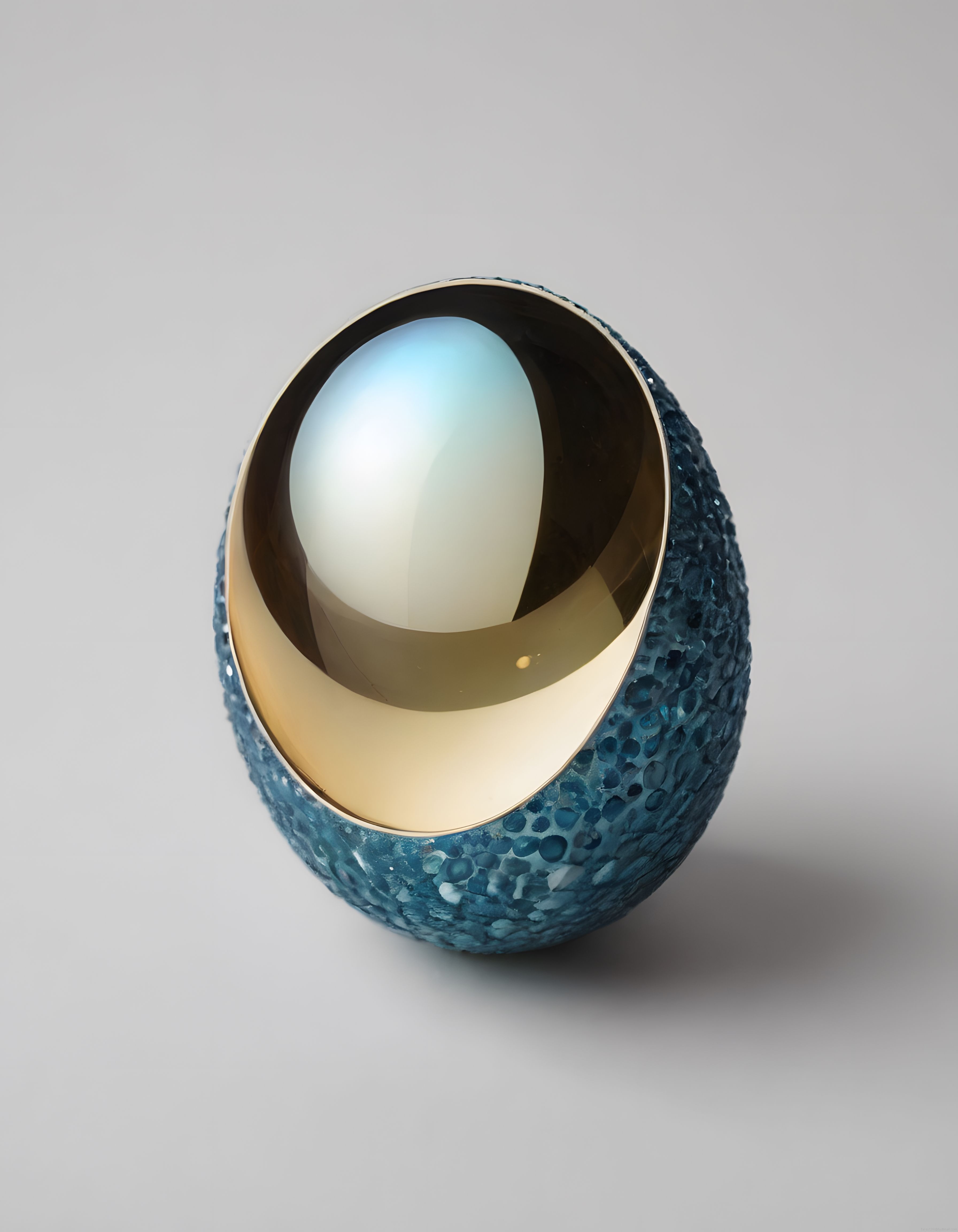 Lüks Faberge Tarzı Mavi Kristal ve Altın Kaplama Dekoratif Yumurta Sanat Eseri
