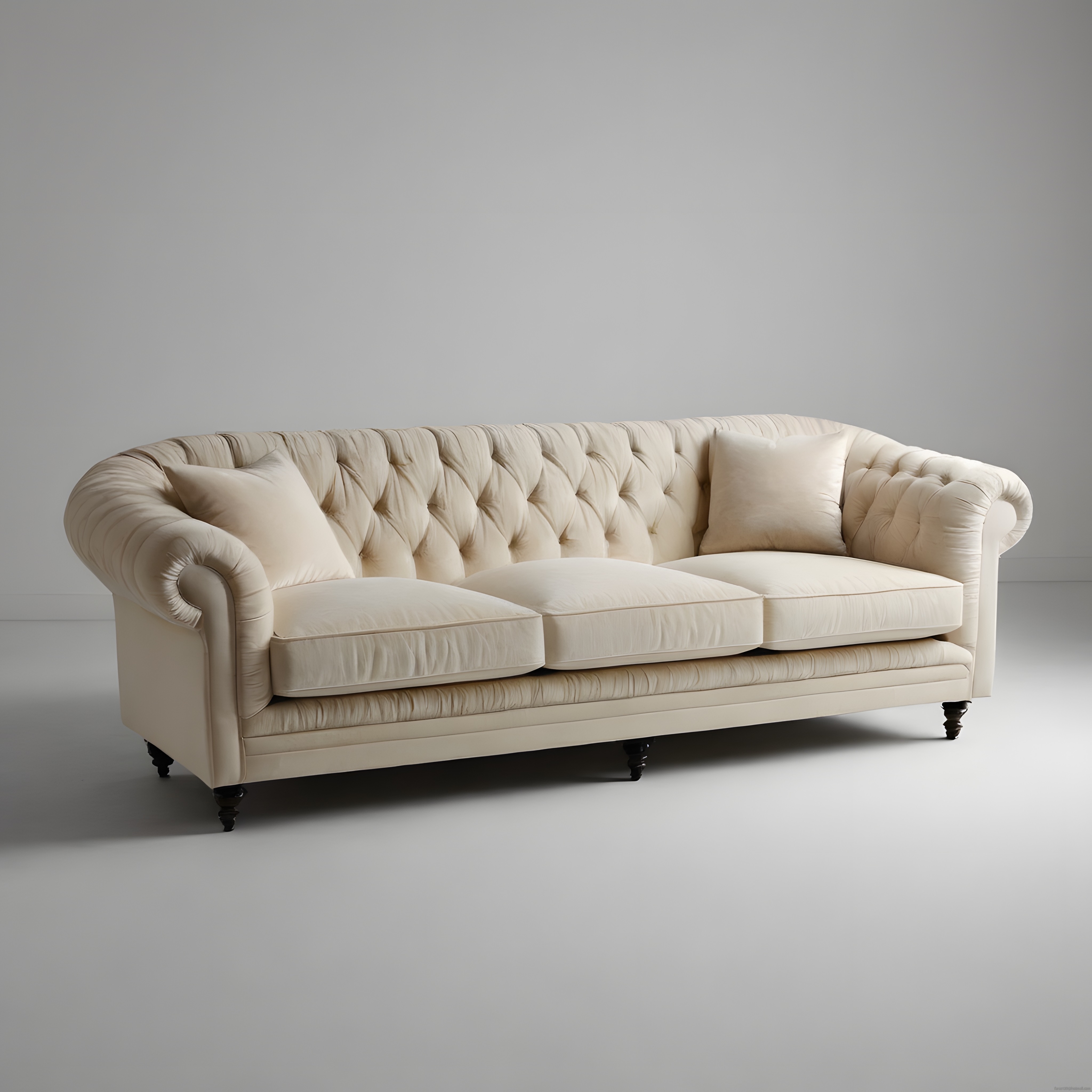 Lüks Krem Kadife Chesterfield Koltuk ile Minimalist İç Mekan Tasarımı