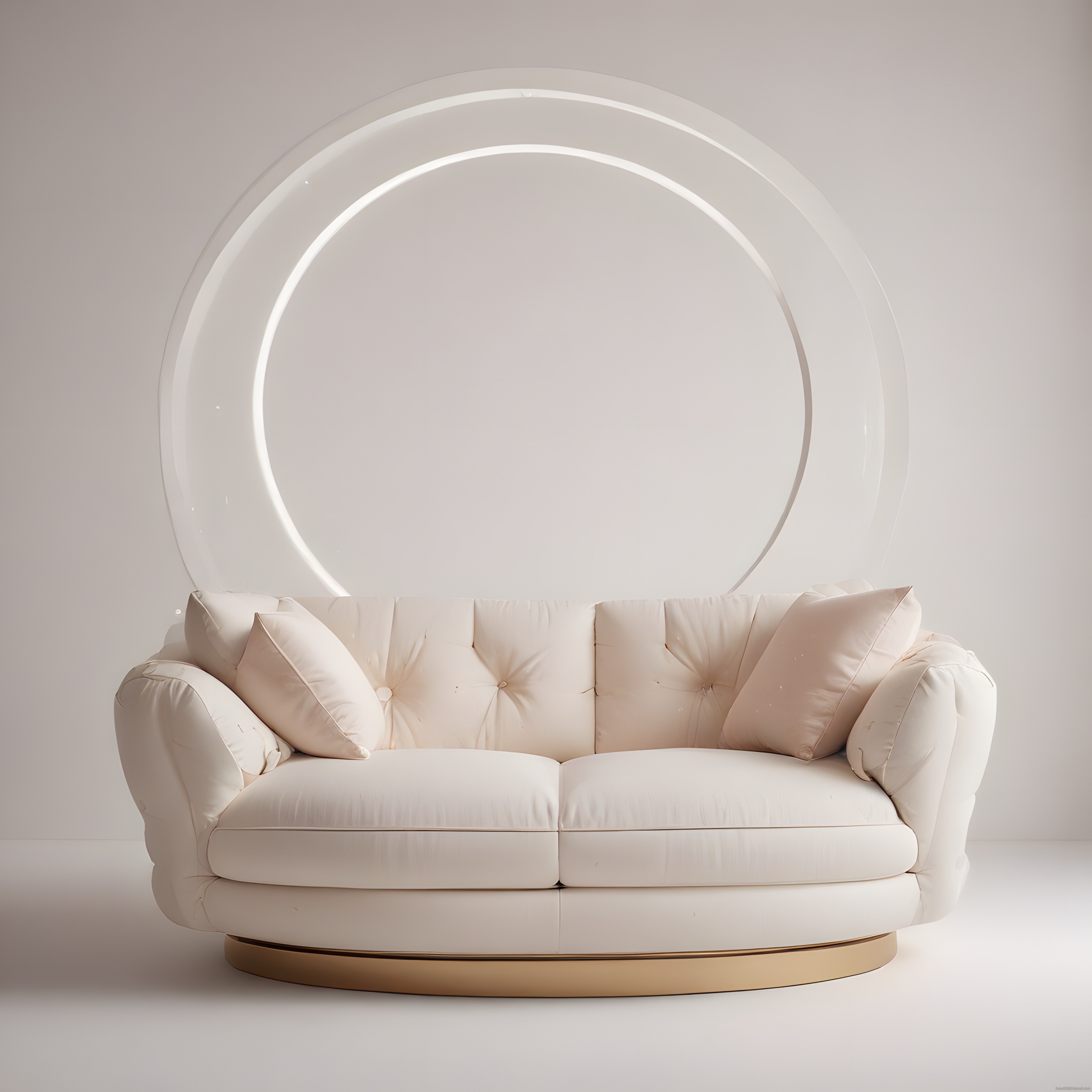 Lüks Krem Rengi Modern Kanepe ve Minimalist Dairesel Aydınlatma Arkaplanı