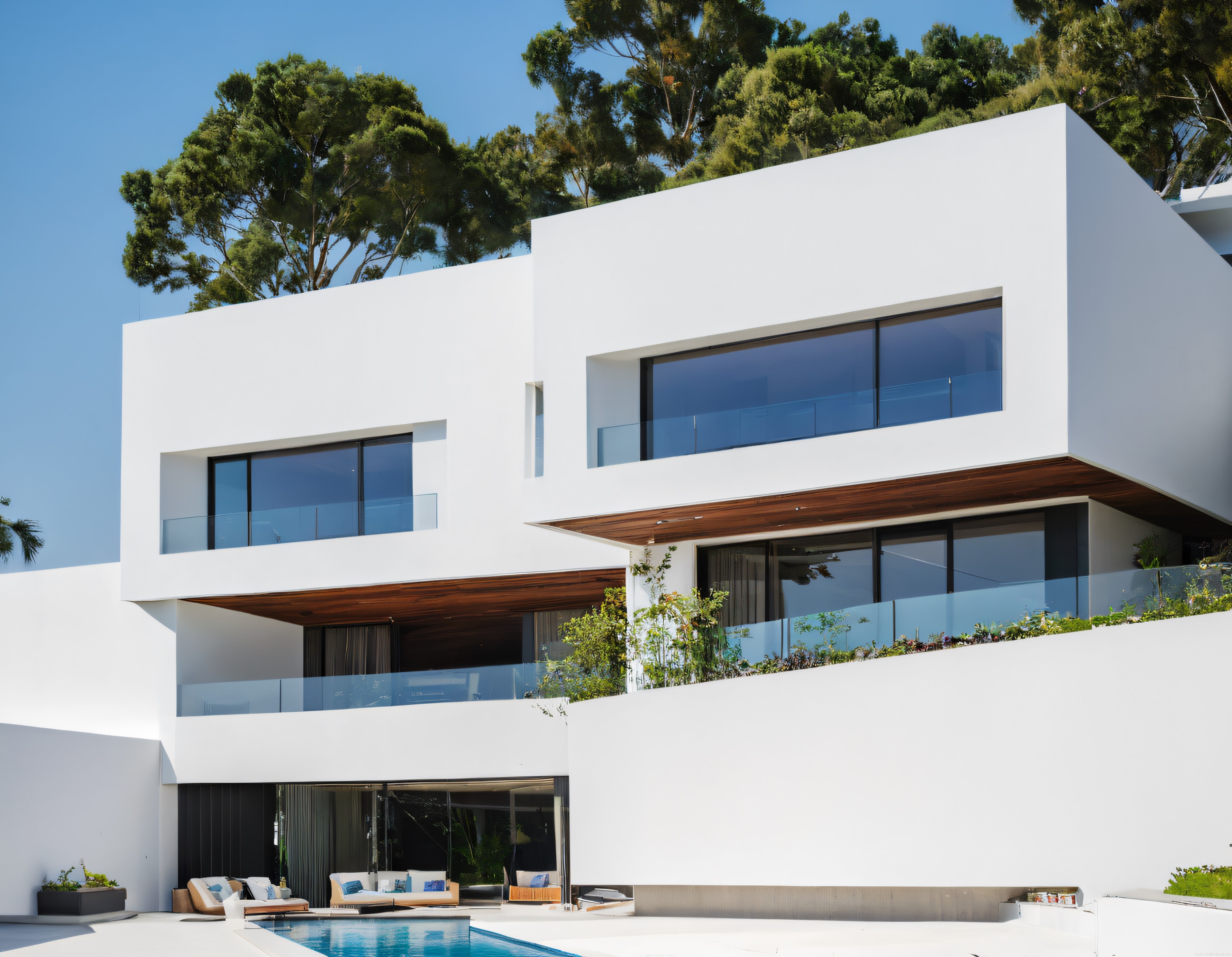 Lüks Modern Beyaz Villa Cephesi ve Yüzme Havuzlu Minimalist Konut