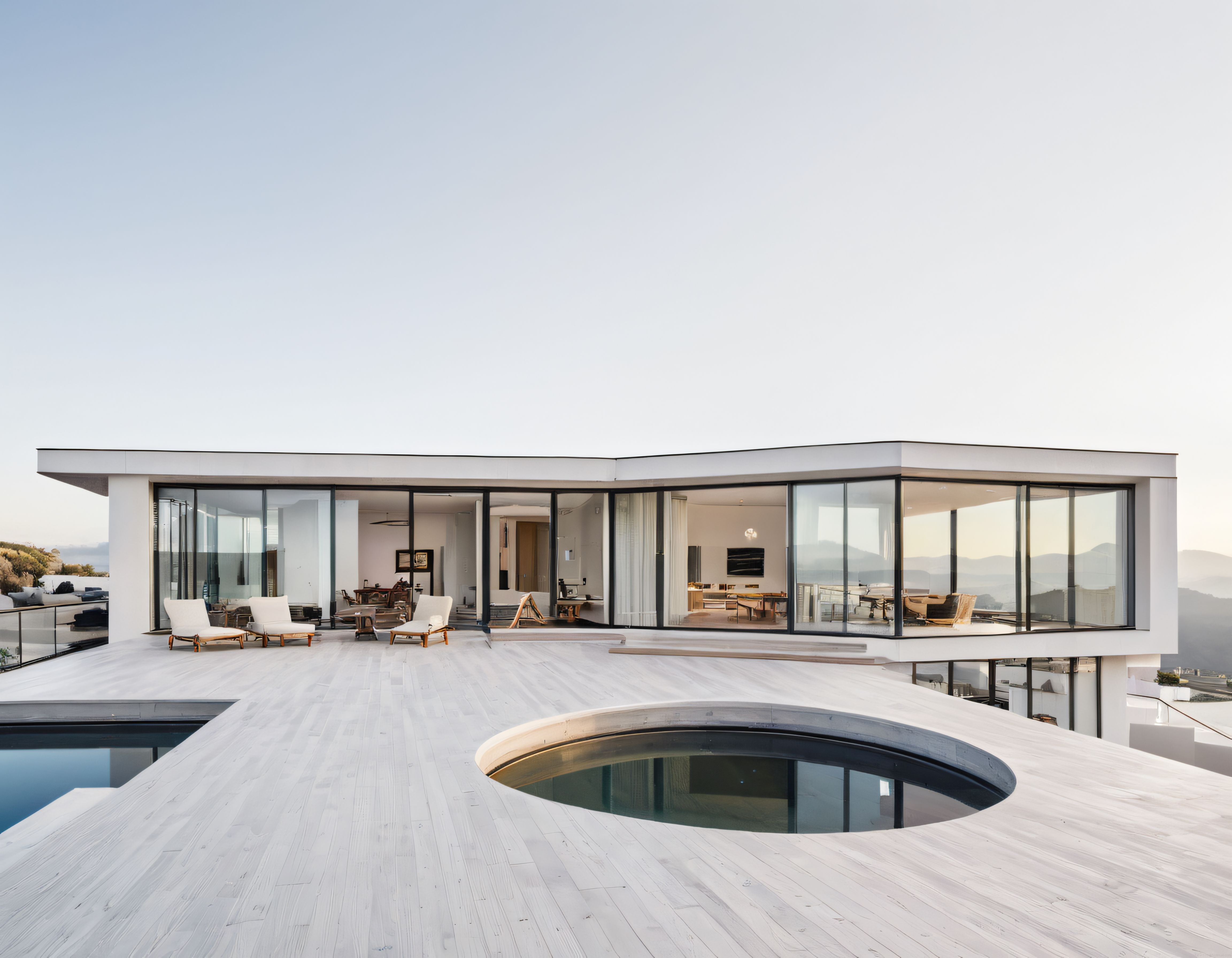 Lüks Modern Villa: Panoramik Cam Cephe ve Yuvarlak Havuzlu Minimalist Dağ Evi