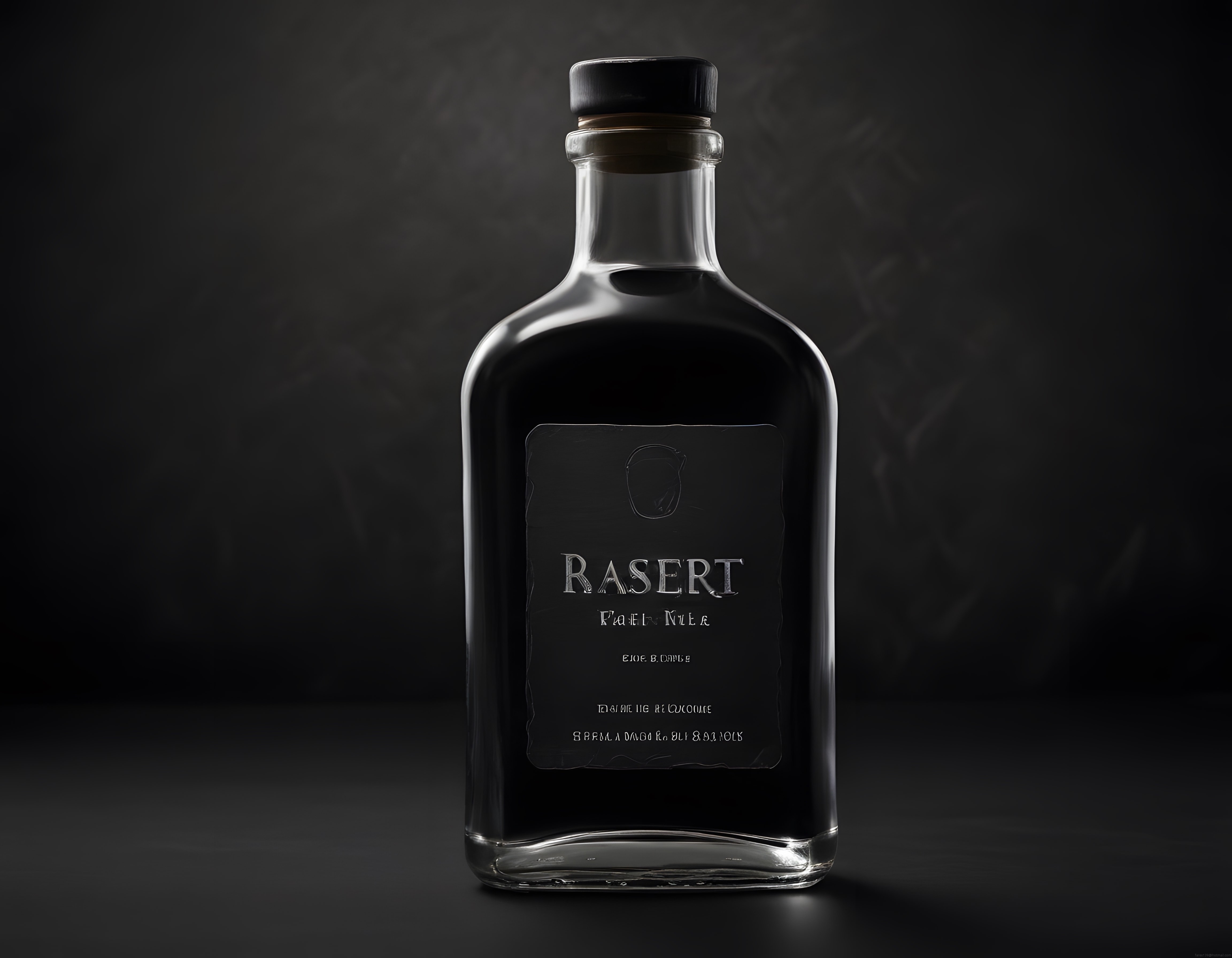Lüks Siyah Arkaplan Üzerinde Rasert Premium İçecek Şişesi ve Etiket Tasarımı