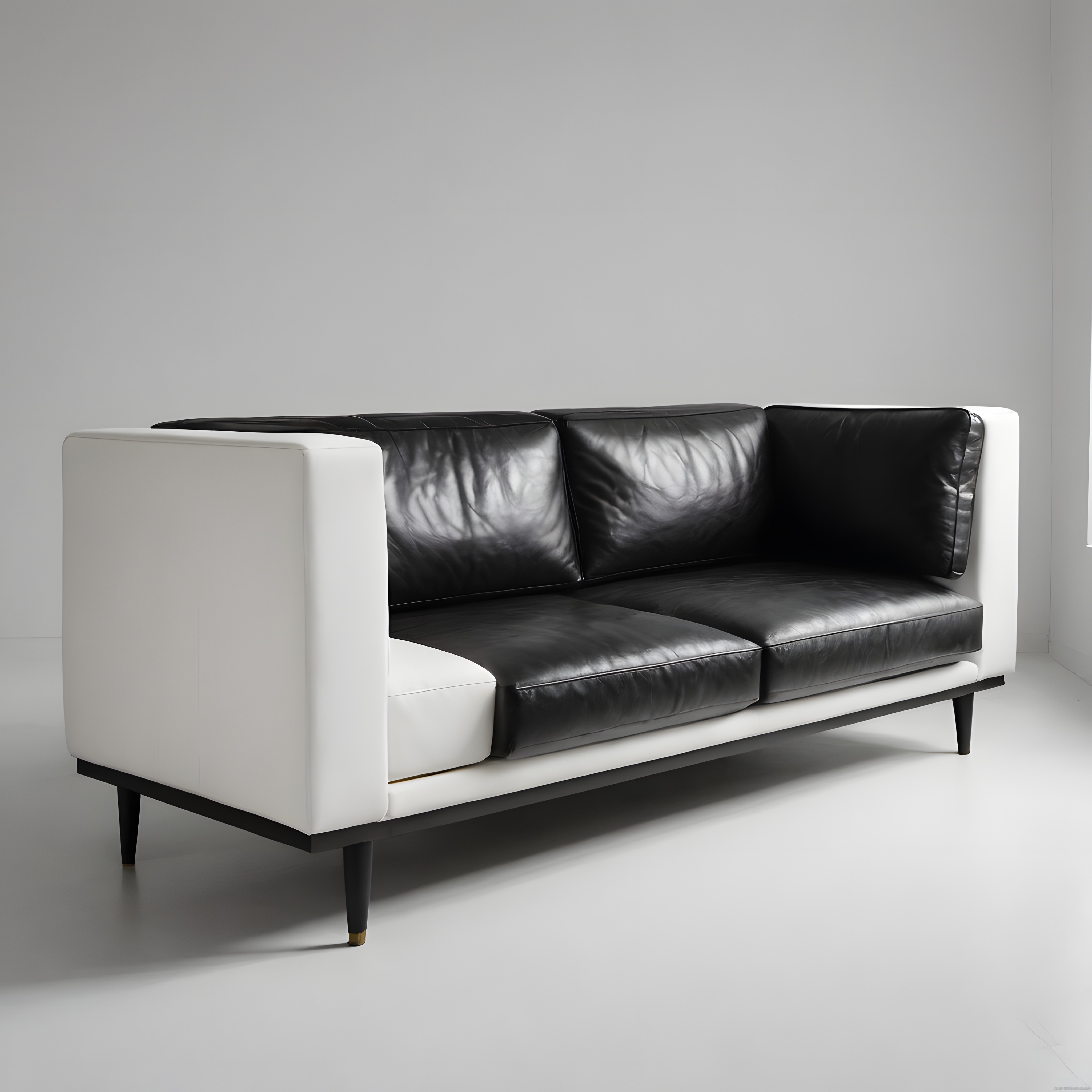 Lüks Siyah Beyaz Deri Kanepe ile Modern ve Minimalist Oturma Odası Tasarımı