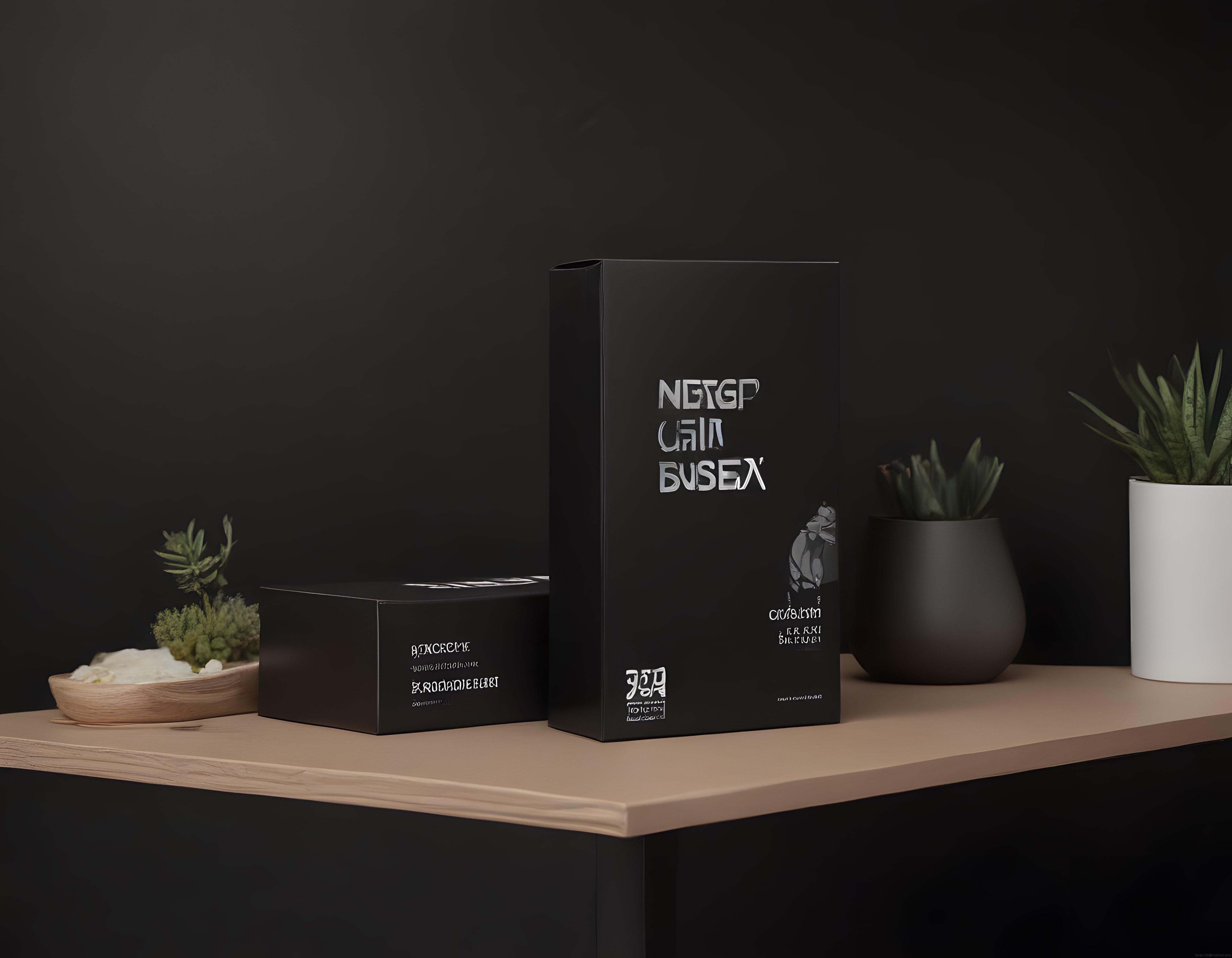 Lüks Siyah Kozmetik Marka Ambalaj Sunumu ve Minimal Dekoratif Sahne