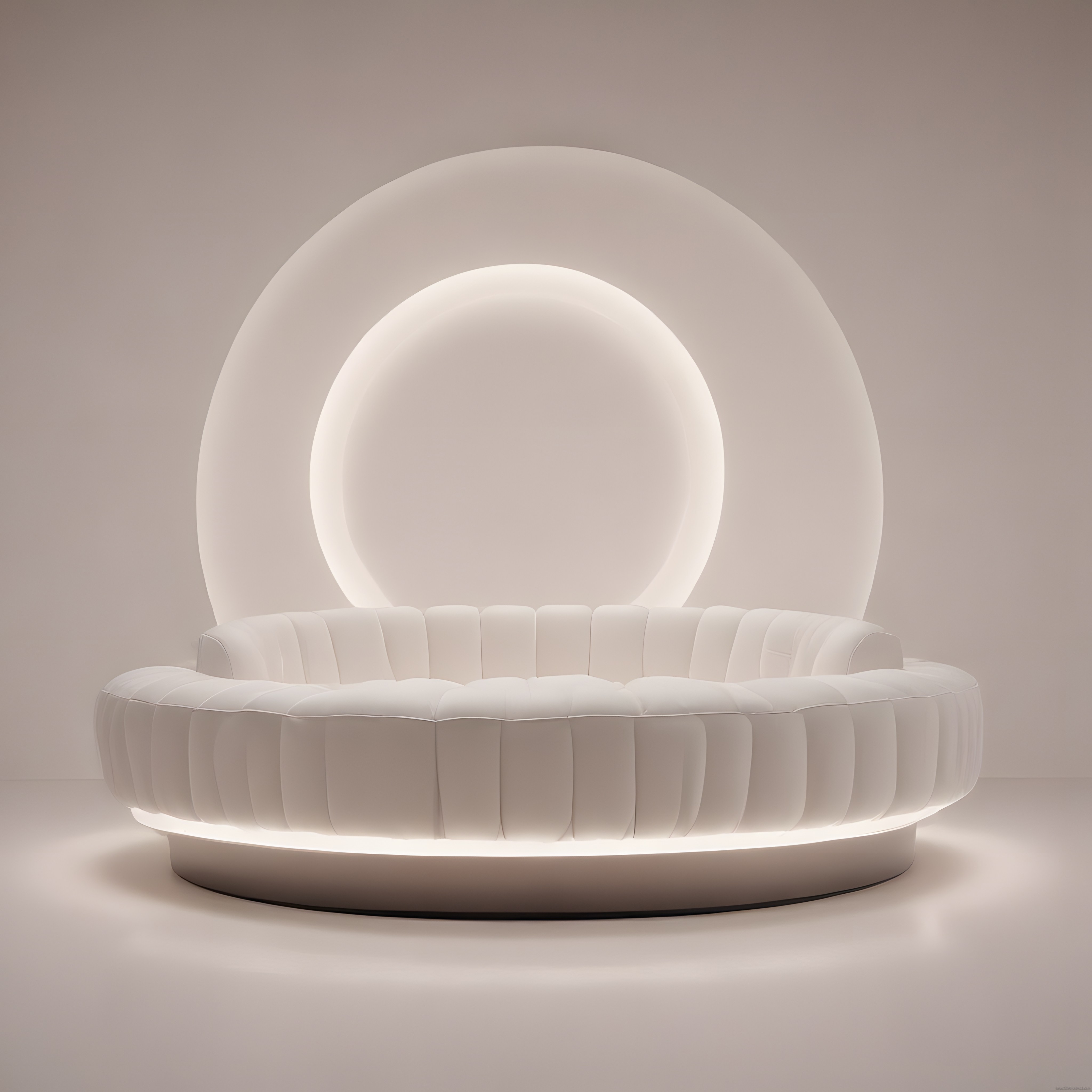 Lüks ve Minimalist Dairesel LED Işıklı Beyaz Yuvarlak Kanepe Tasarımı