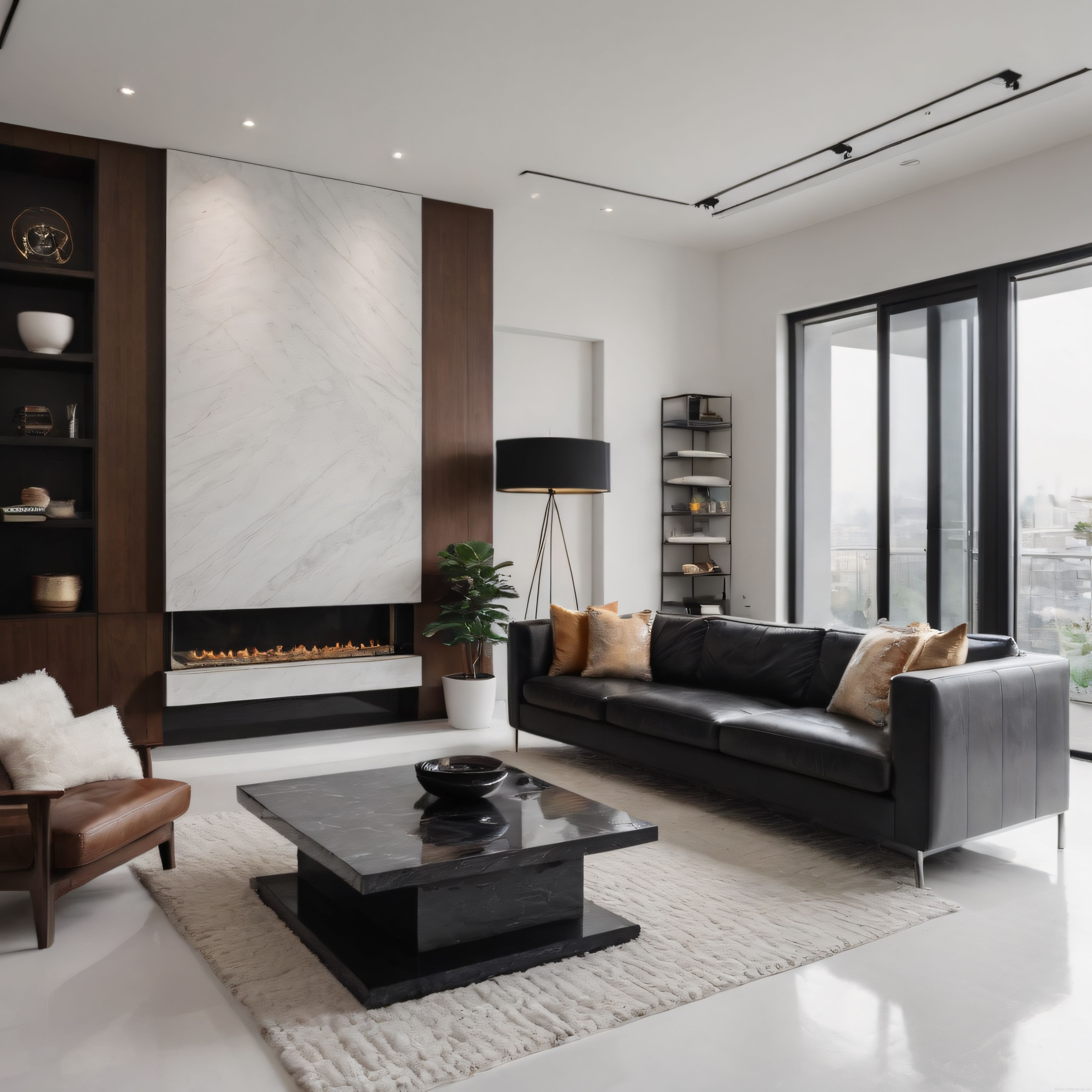 lüks ve modern oturma odası dekorasyonu minimalist şıklık ve mermer detaylar