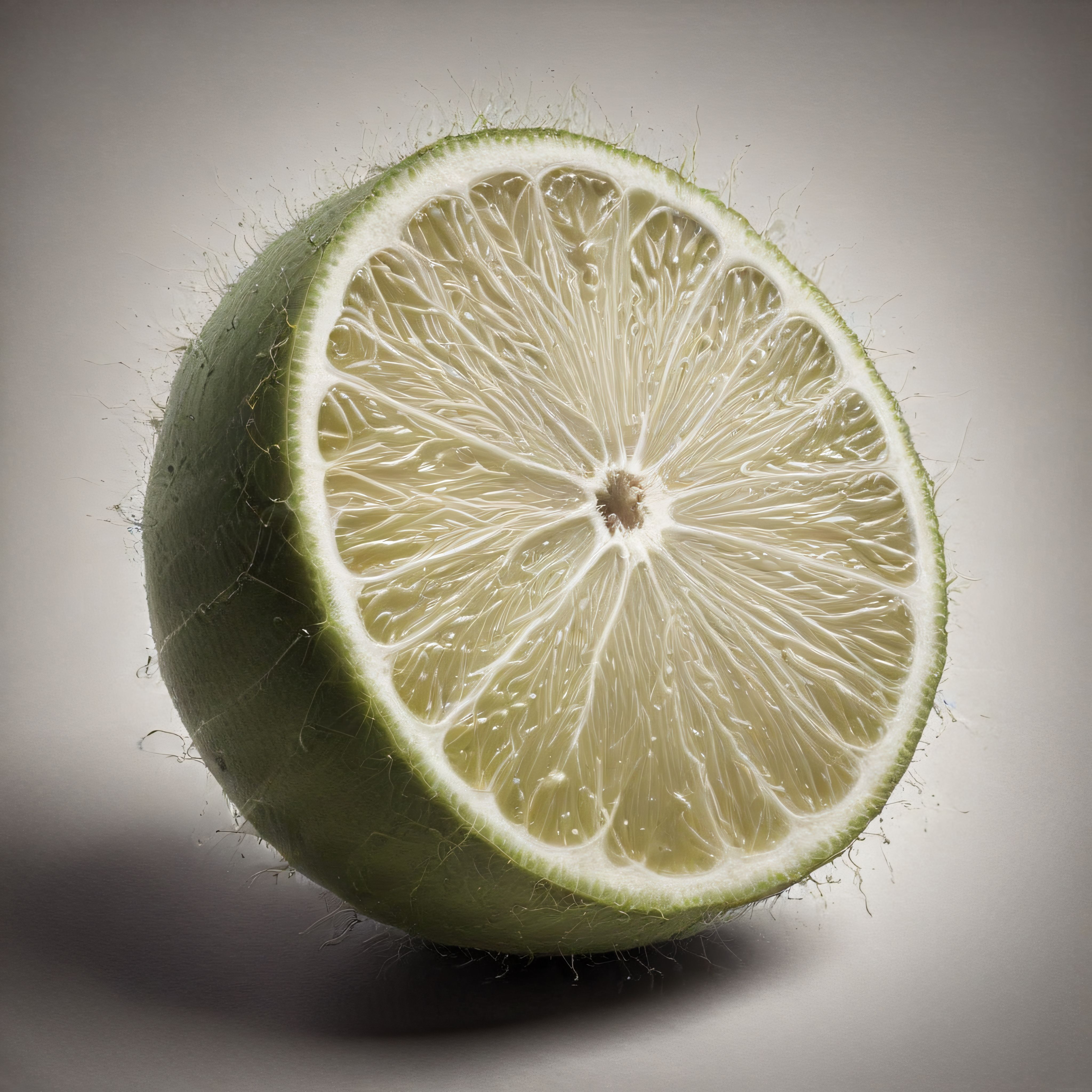 Makro Çekimde Taze Yeşil Limon Diliminin İç Yapısı ve Sulu Dokusu