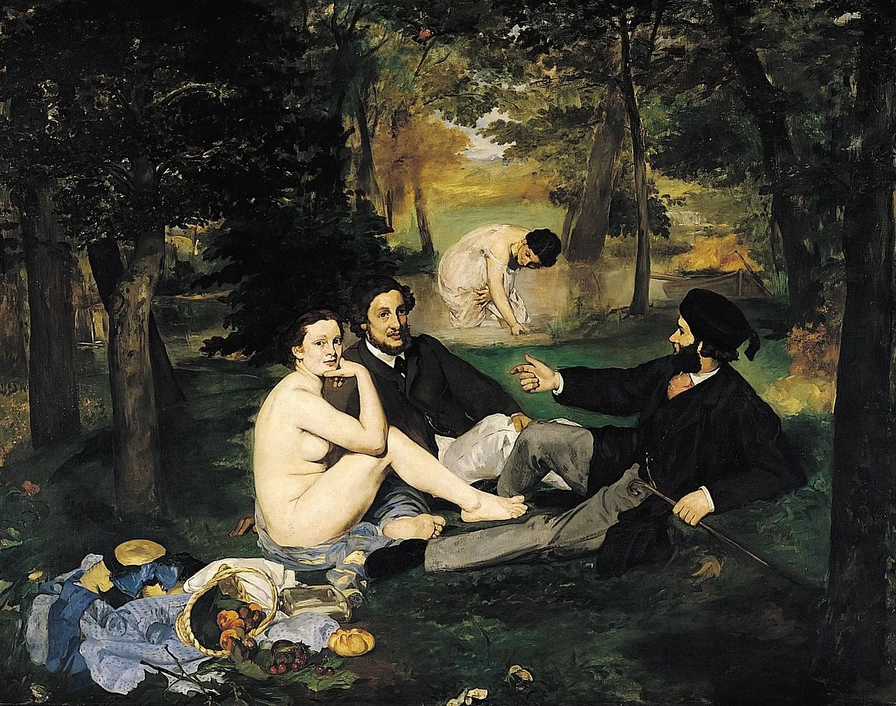 Manet tarzı kır kahvaltısı çizimi - otantik kadın portresi