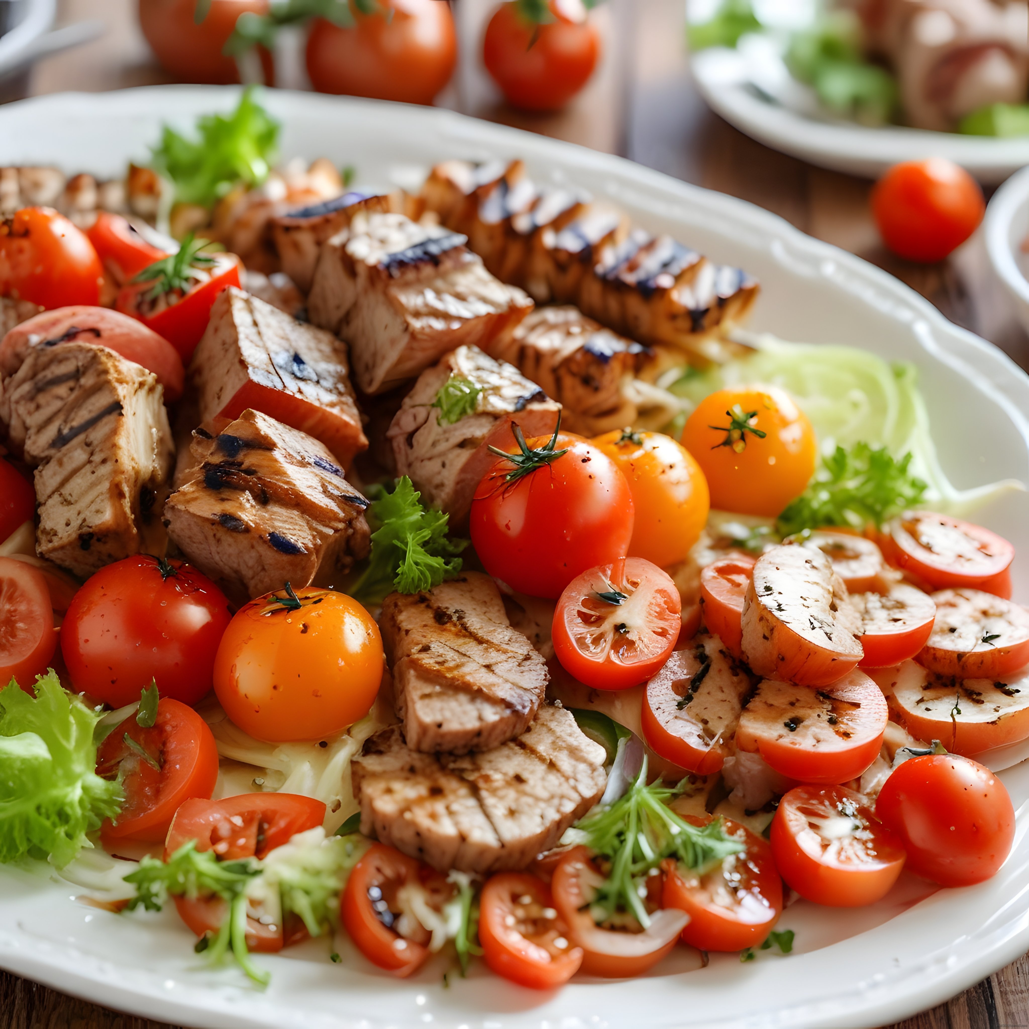 Mangal Lezzeti: Izgara Tavuklu Domates ve Yeşillik Salata Tabağı