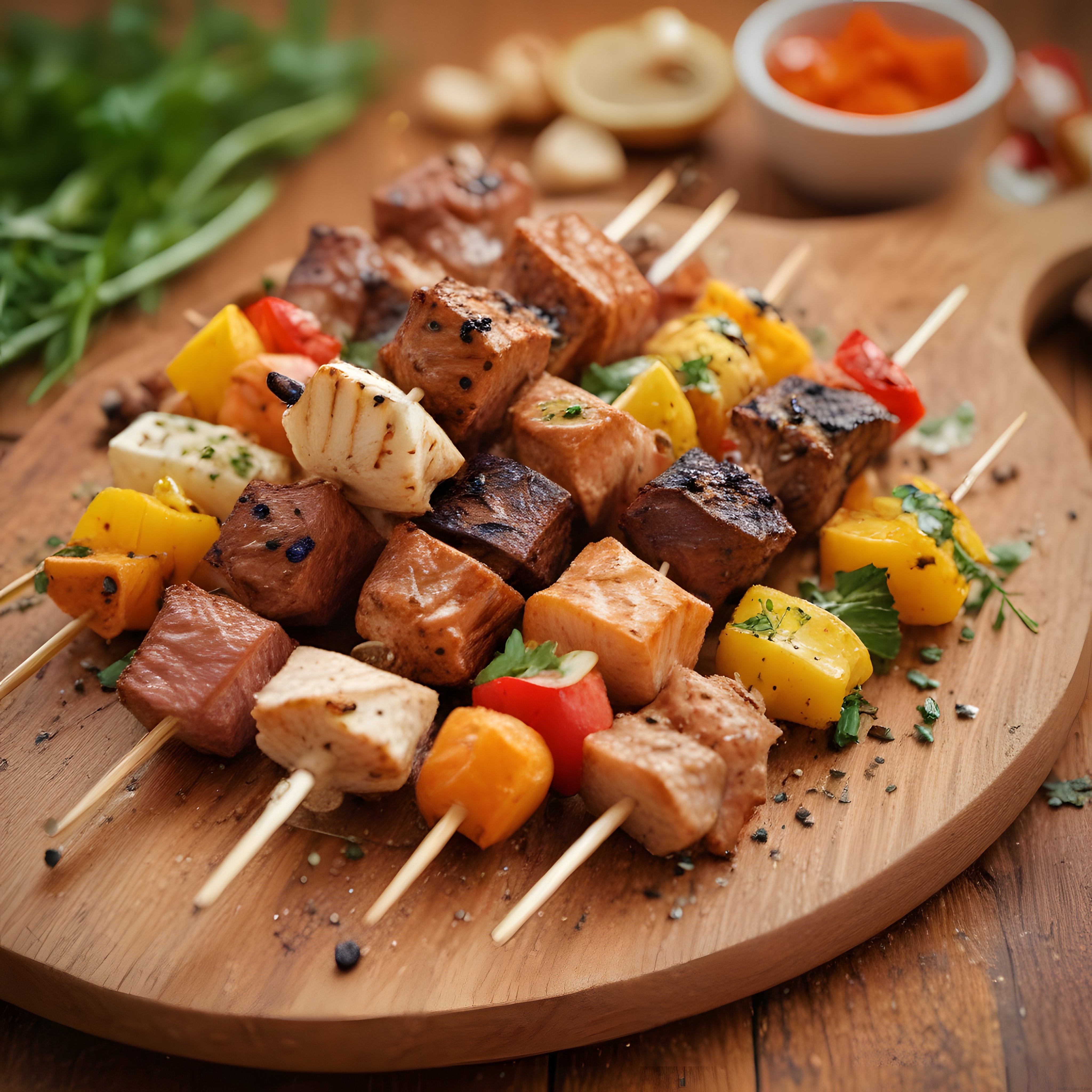 Mangal Lezzeti: Renkli Sebzeli ve Marine Etli Şiş Kebap Sunumu