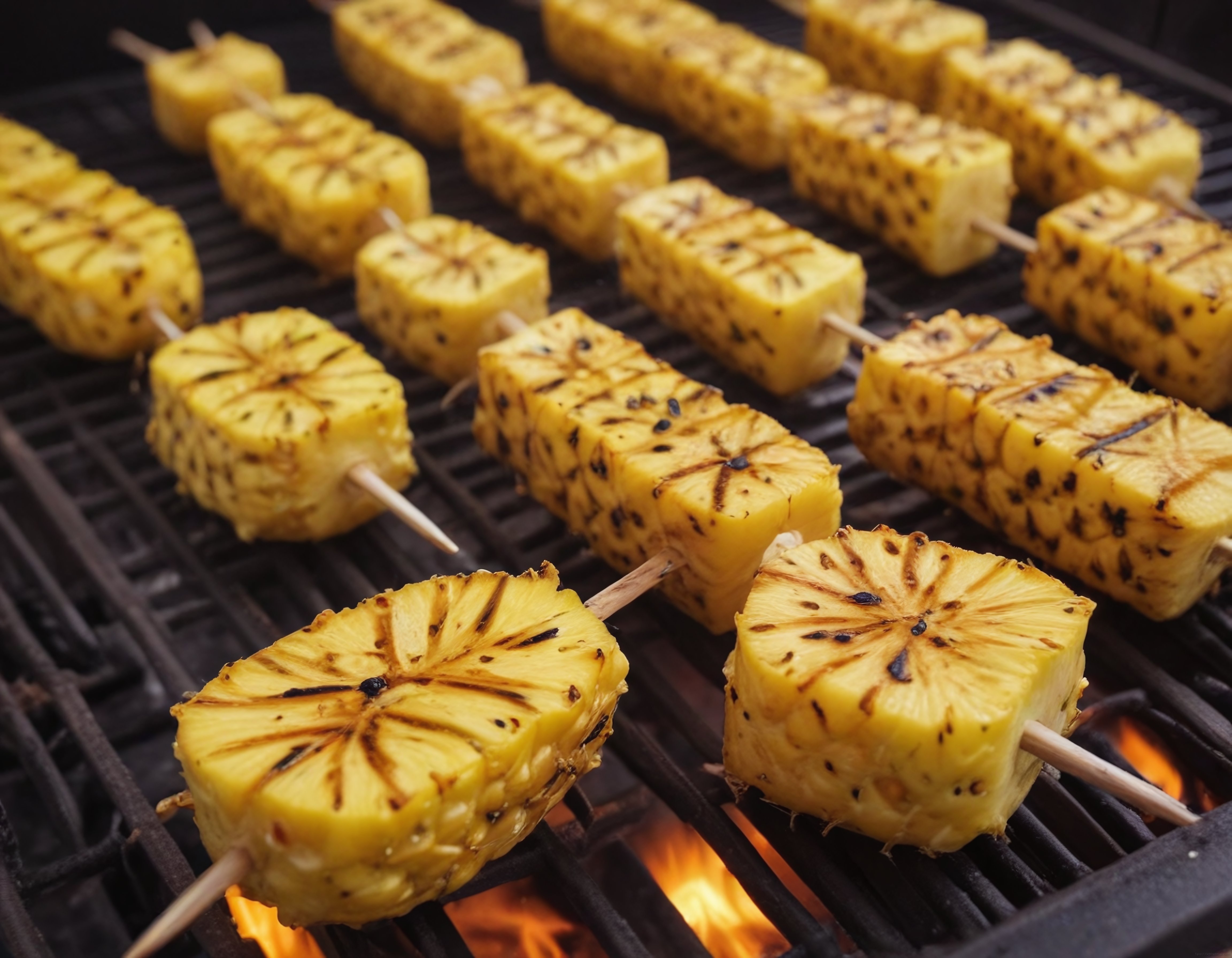 Mangalda Şişlere Dizilmiş Ananas Dilimleri Tatlı ve Dumanlı Lezzet Keyfi