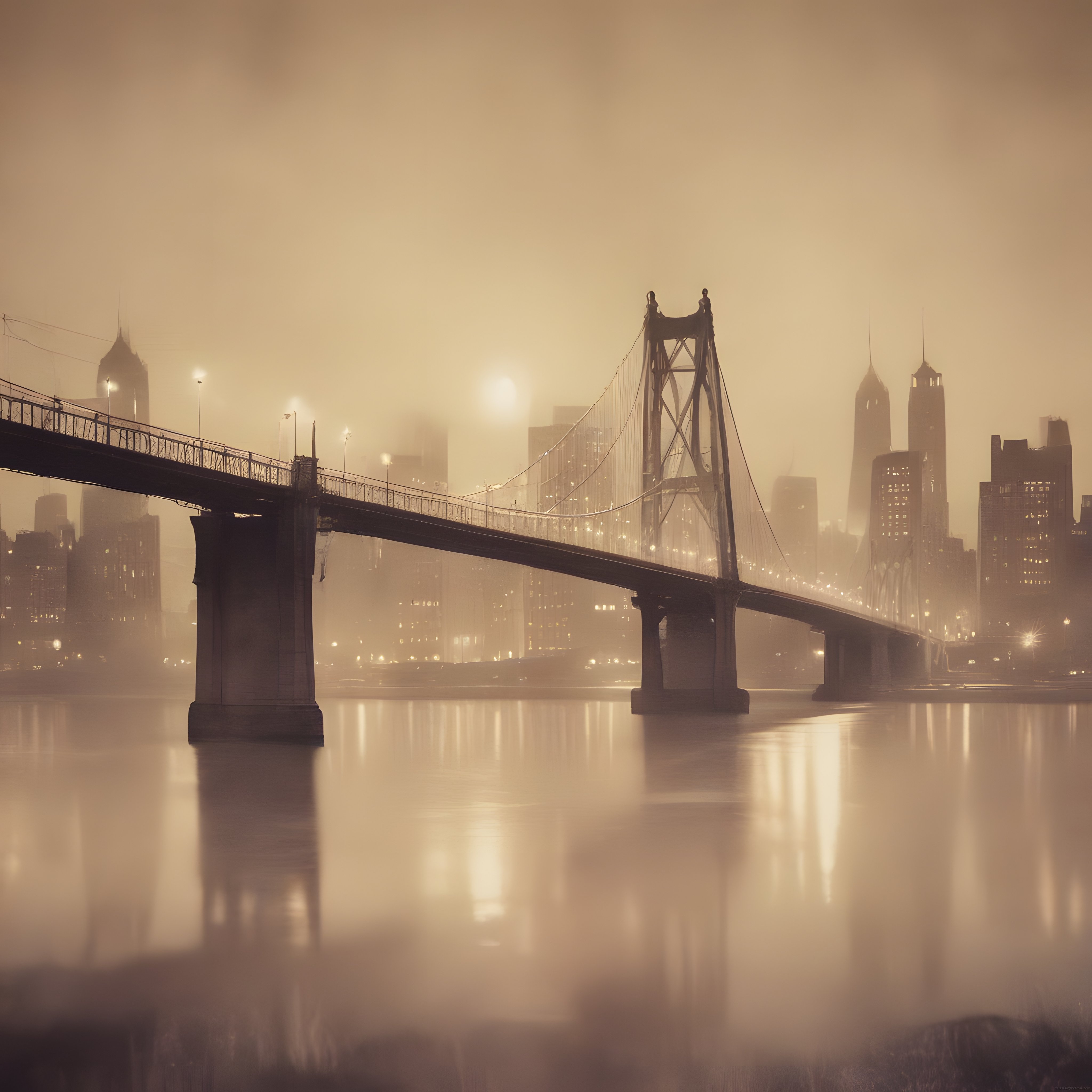 Manhattan Köprüsü ve Sis Altındaki New York Skyline'ının Gizemli Atmosferi