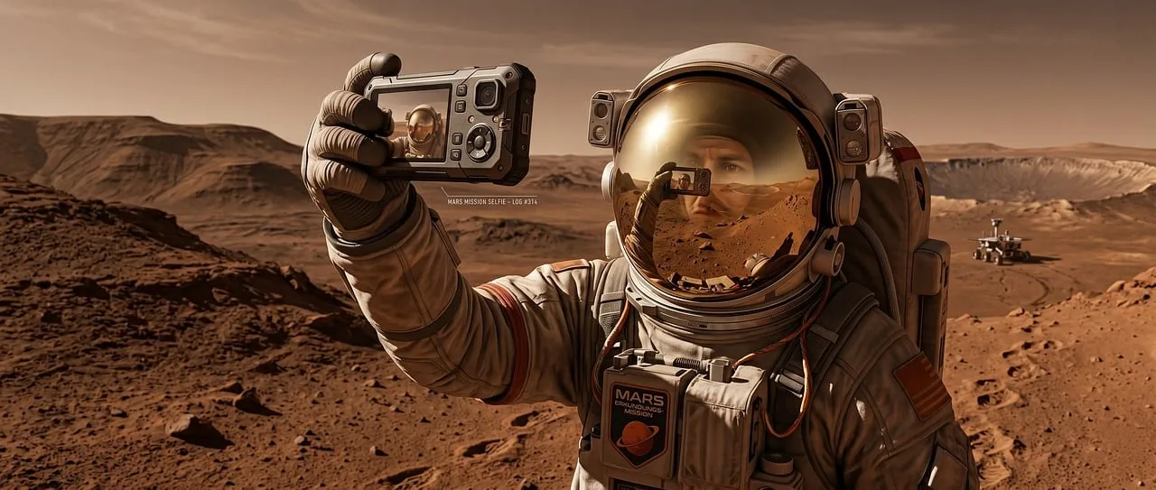 Mars keşif gezgini uzay giysisi selfie