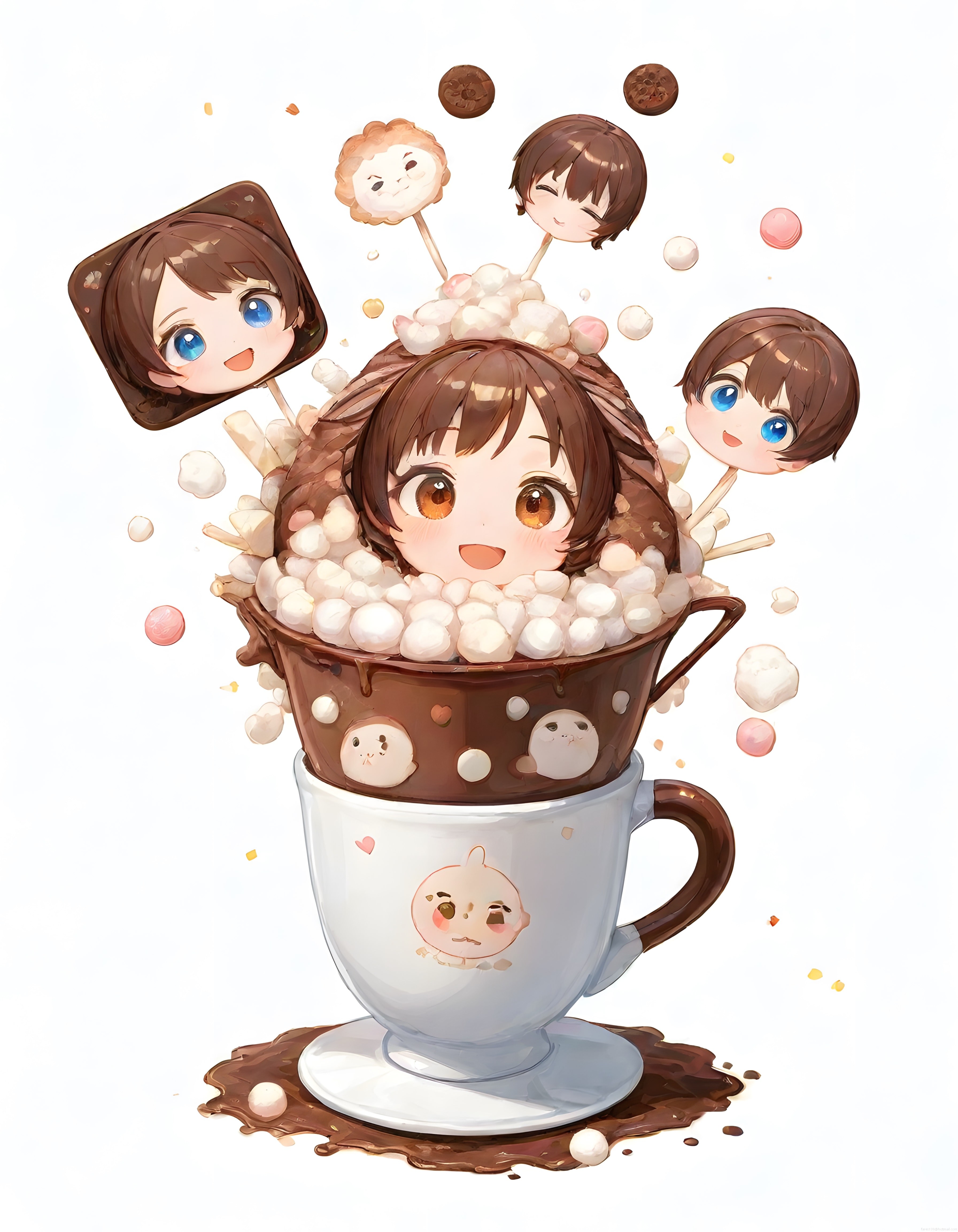 Marshmallowlu Sıcak Çikolata Fincanından Çıkan Sevimli Anime Kızı