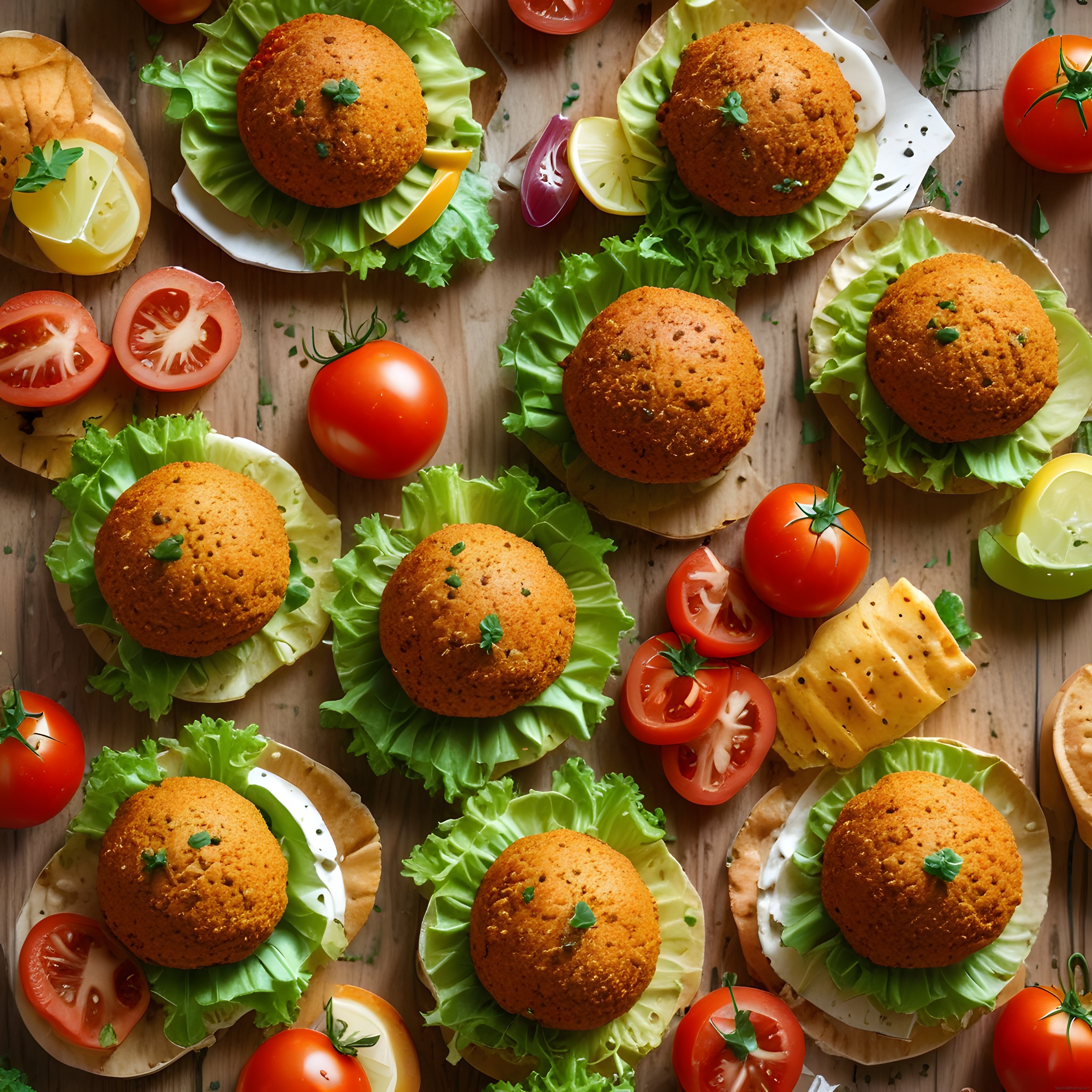 Marul yaprakları ve domates dilimleriyle süslenmiş kızarmış burger köfteleri