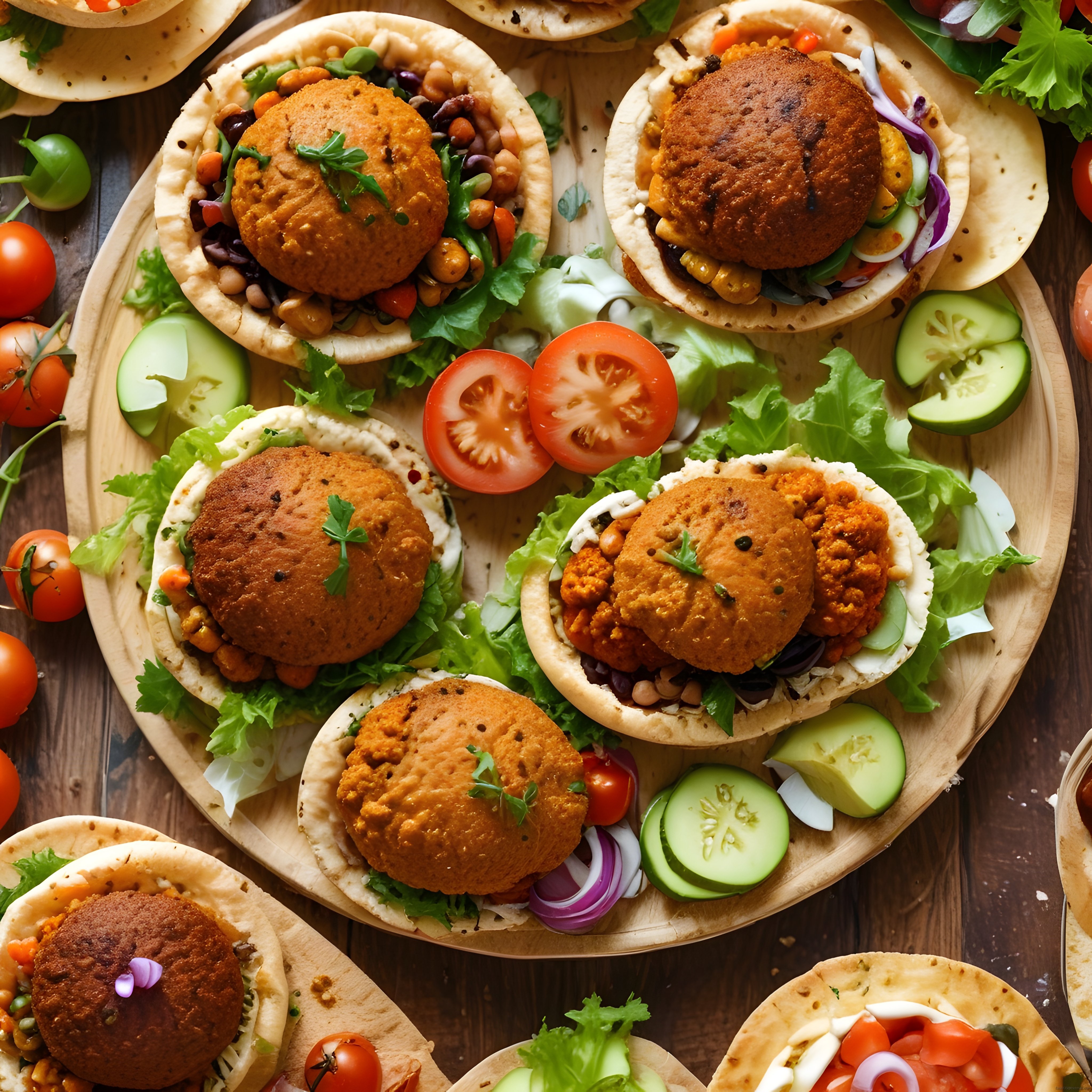 Masada Özenle Servis Edilmiş Falafel ve Sebzeli Orta Doğu Usulü Pide Tabağı