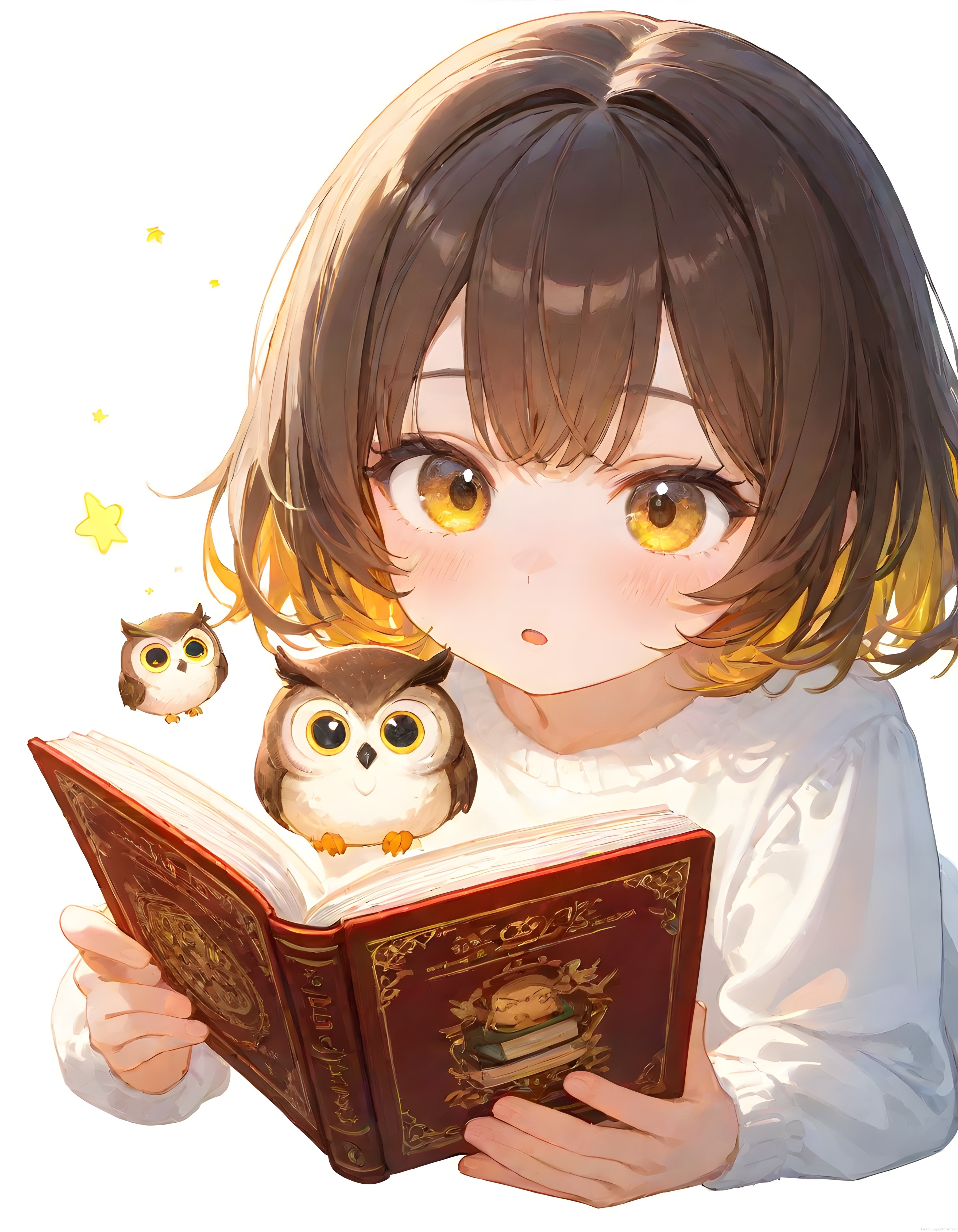 Masal Dünyasına Açılan Kapı: Kitap Okuyan Anime Kız ve Sevimli Baykuşları