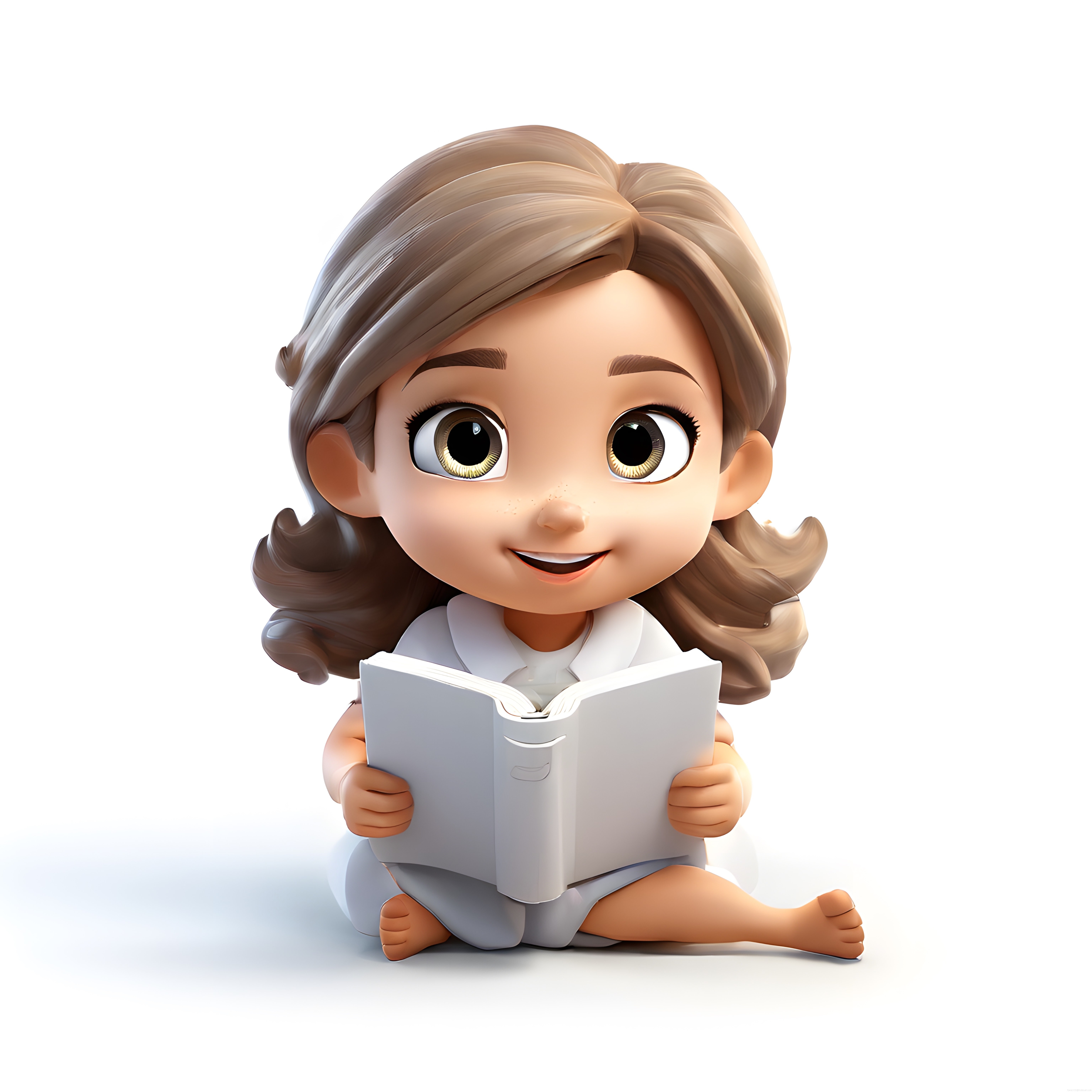 Masalsı 3D Animasyon Stili Kitap Okuyan Sevimli Bebek Kız Tasarımı