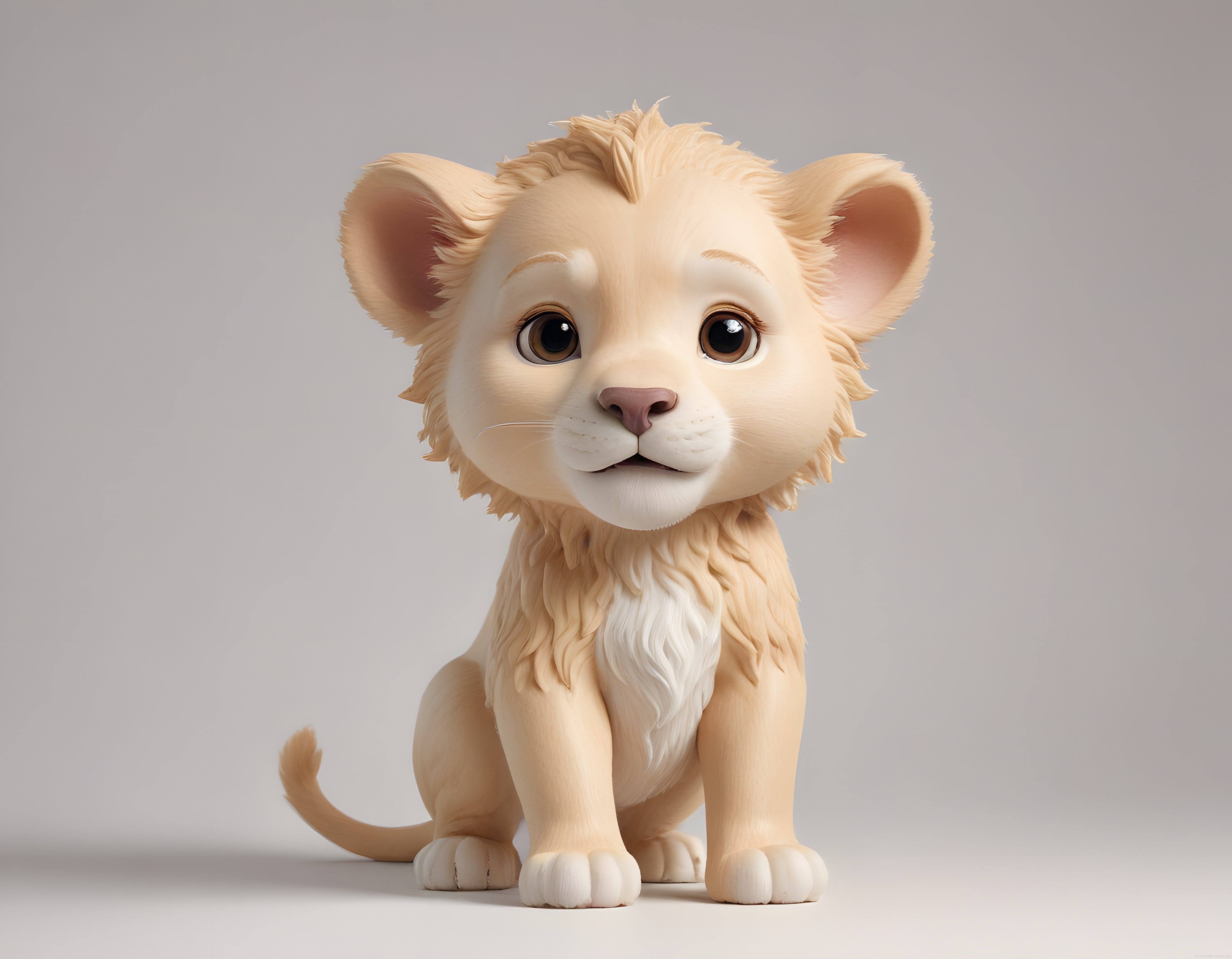 Masalsı 3D aslan yavrusu tasviri: Sevimli yüz hatları ve iri parlak gözler
