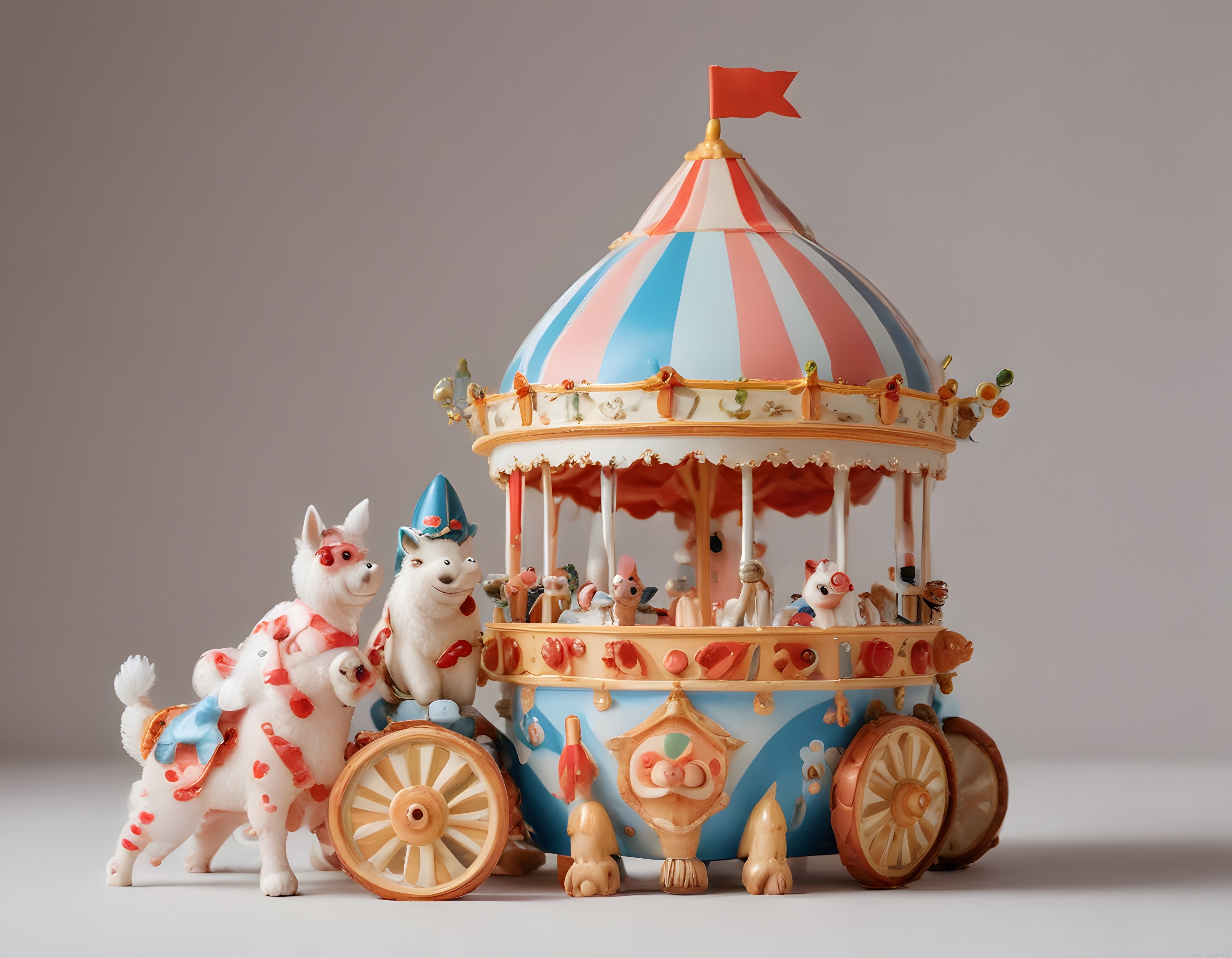 Masalsı Atlıkarınca ve Sevimli Kuzu Figürleri: Pastel Renklerde 3D Tasarım