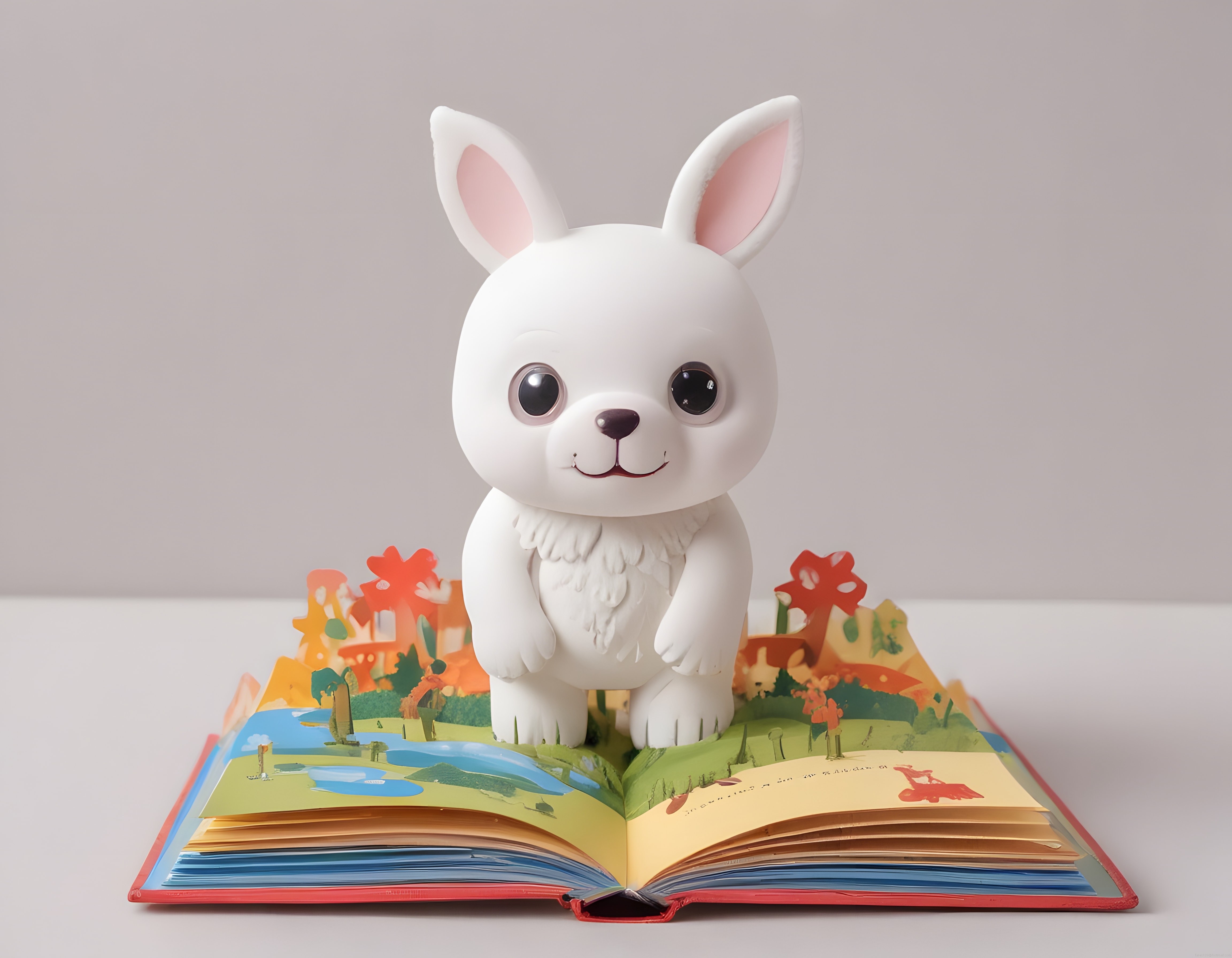 Masalsı Bir Hikayeden Çıkmış Gibi Duran Sevimli Beyaz Tavşan ve Pop-Up Kitap Masalsı Bir Hikayeden Çıkmış Gibi Duran Sevimli Beyaz Tavşan ve Pop-Up Kitap