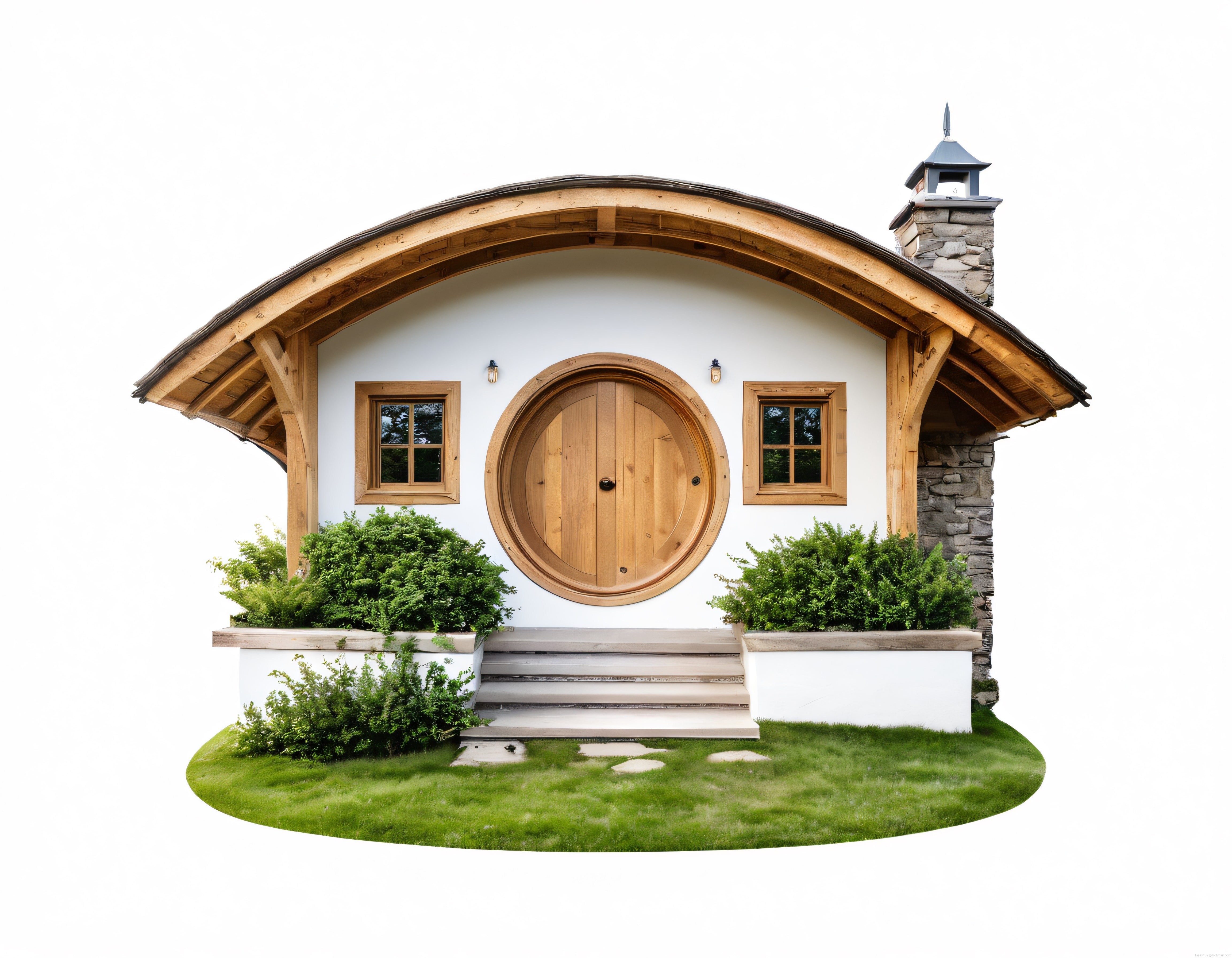 Masalsı Hobbit Evi: Yuvarlak Kapılı Ahşap ve Taş Detaylı Tasarım