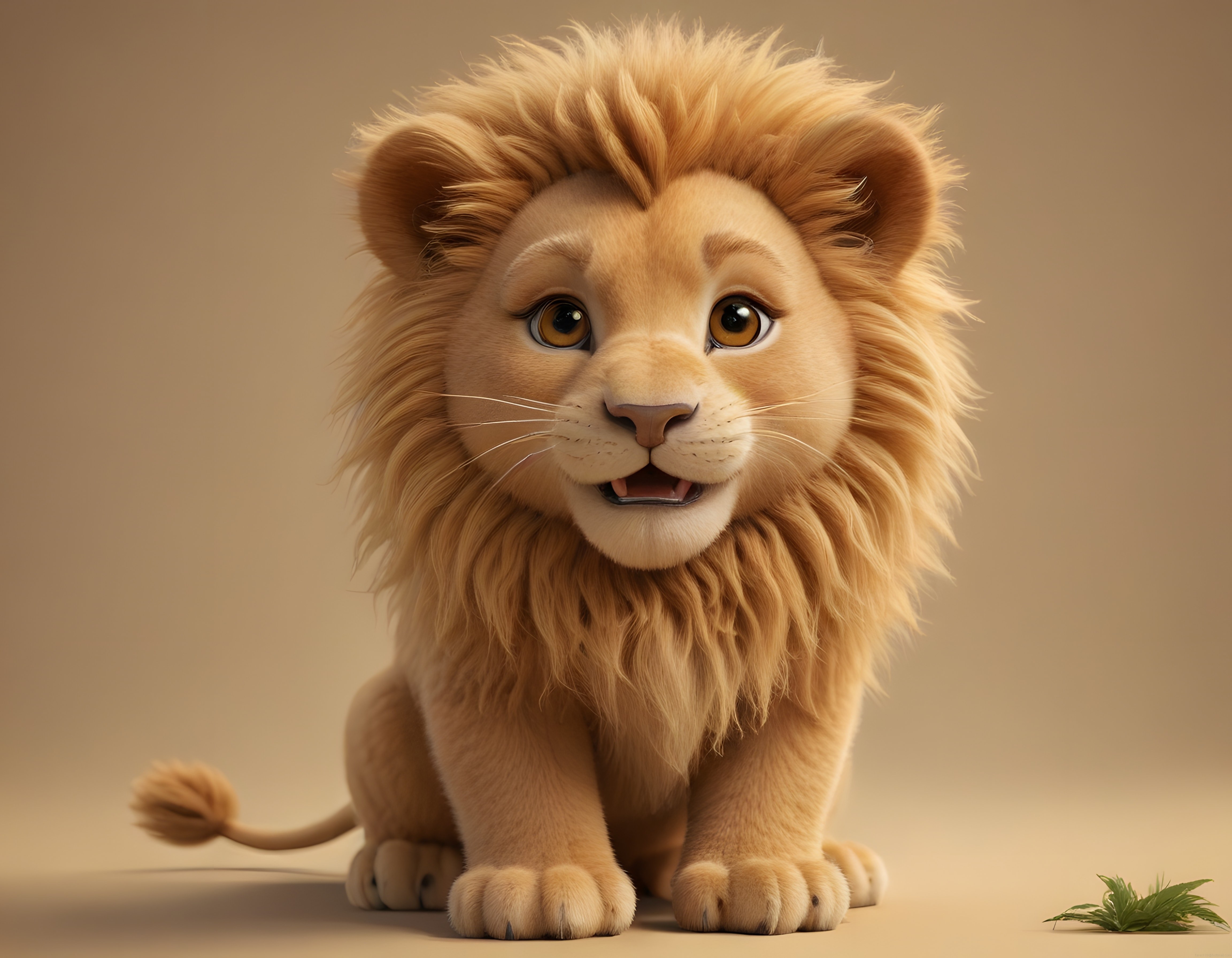 Masalsı Sevimli Aslan Yavrusu 3D Karakteri ve Yumuşak Tüy Detayları