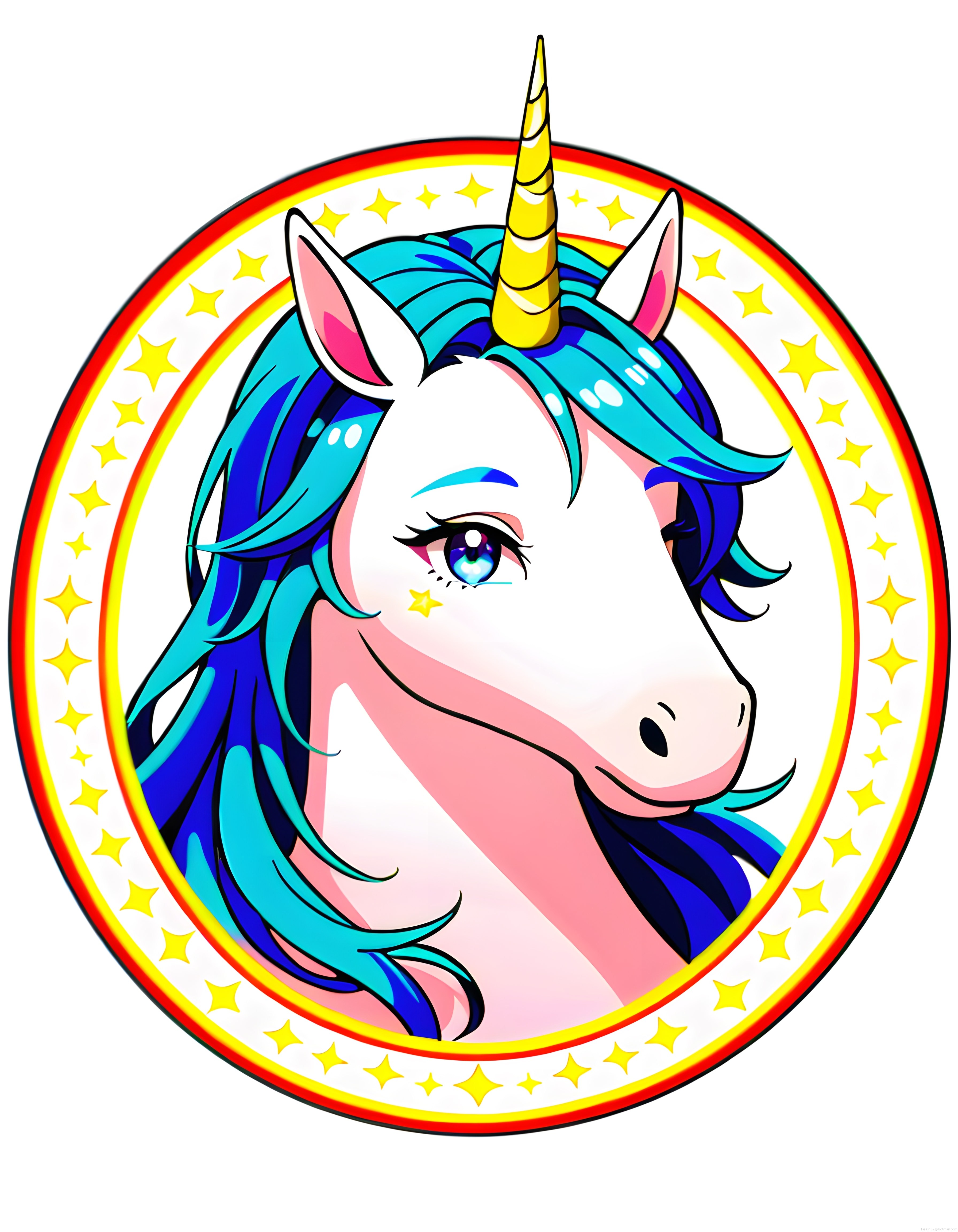Masalsı Unicorn Çizimi: Renkli Animasyon Tarzı Tek Boynuzlu At İllüstrasyon