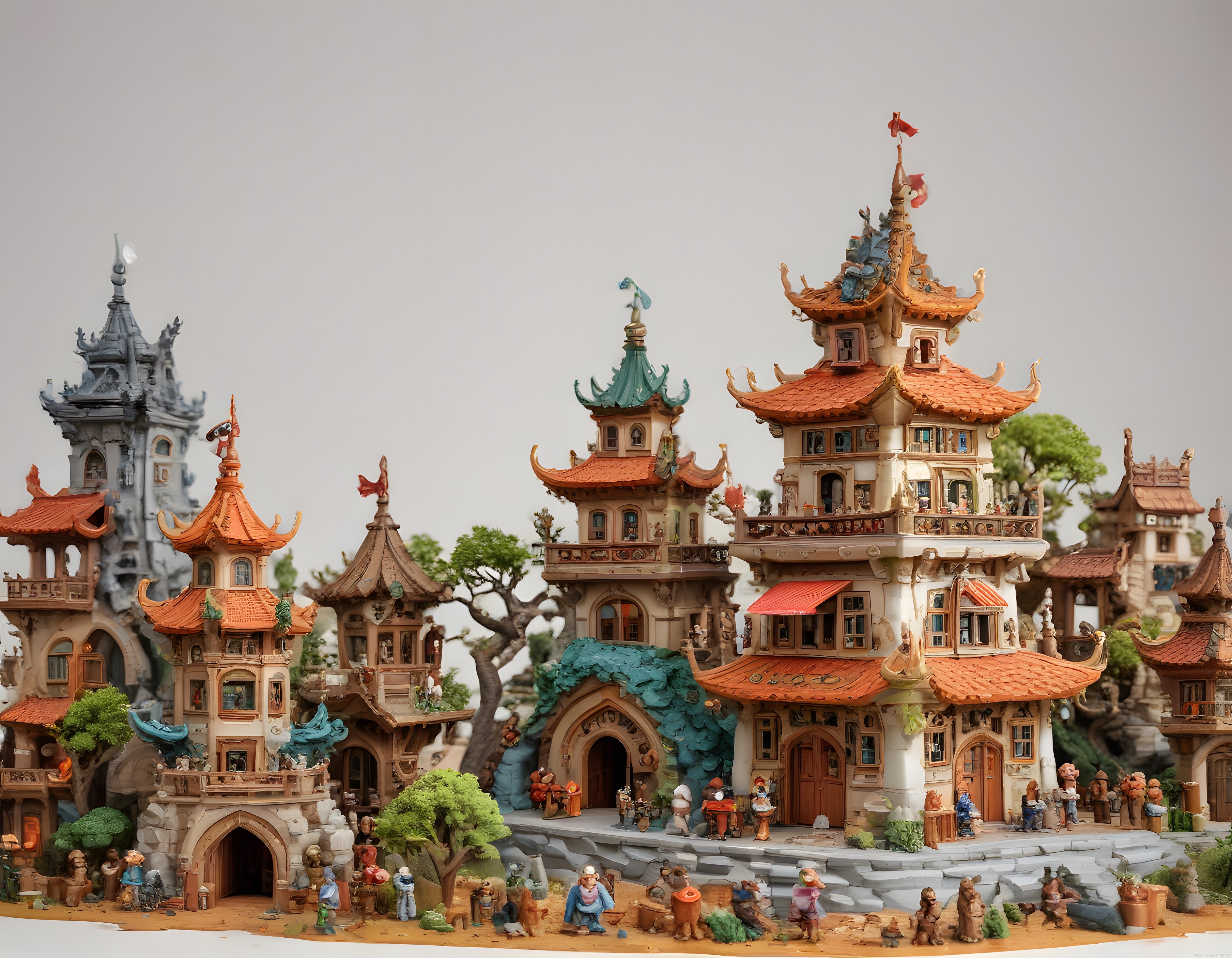 Masalsı Uzak Doğu ve Avrupa Mimarisinin Harmanlandığı Detaylı Minyatür Diorama