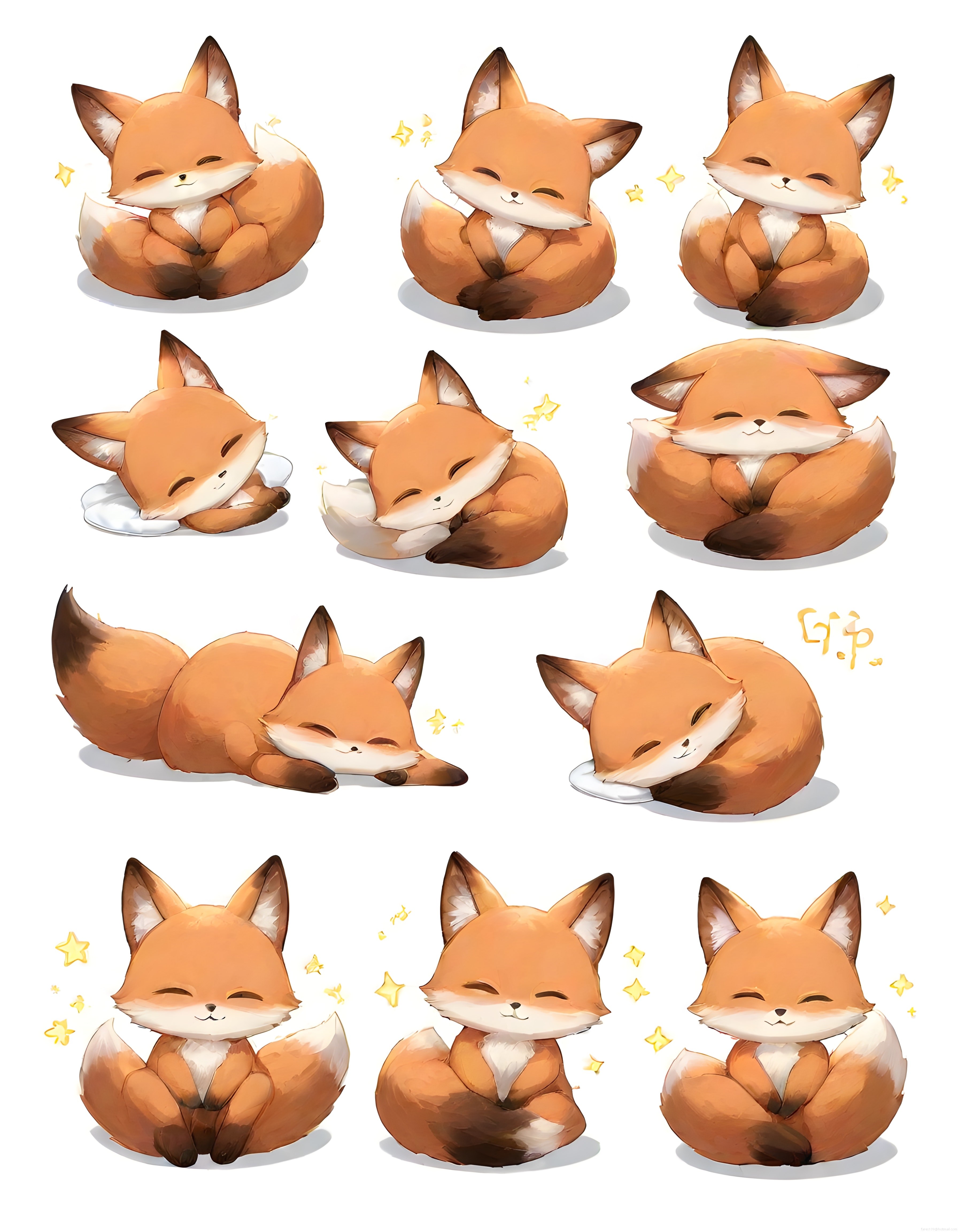 Masalsı ve Sevimli Chibi Tilki Çizimlerinden Oluşan Karakter Koleksiyonu
