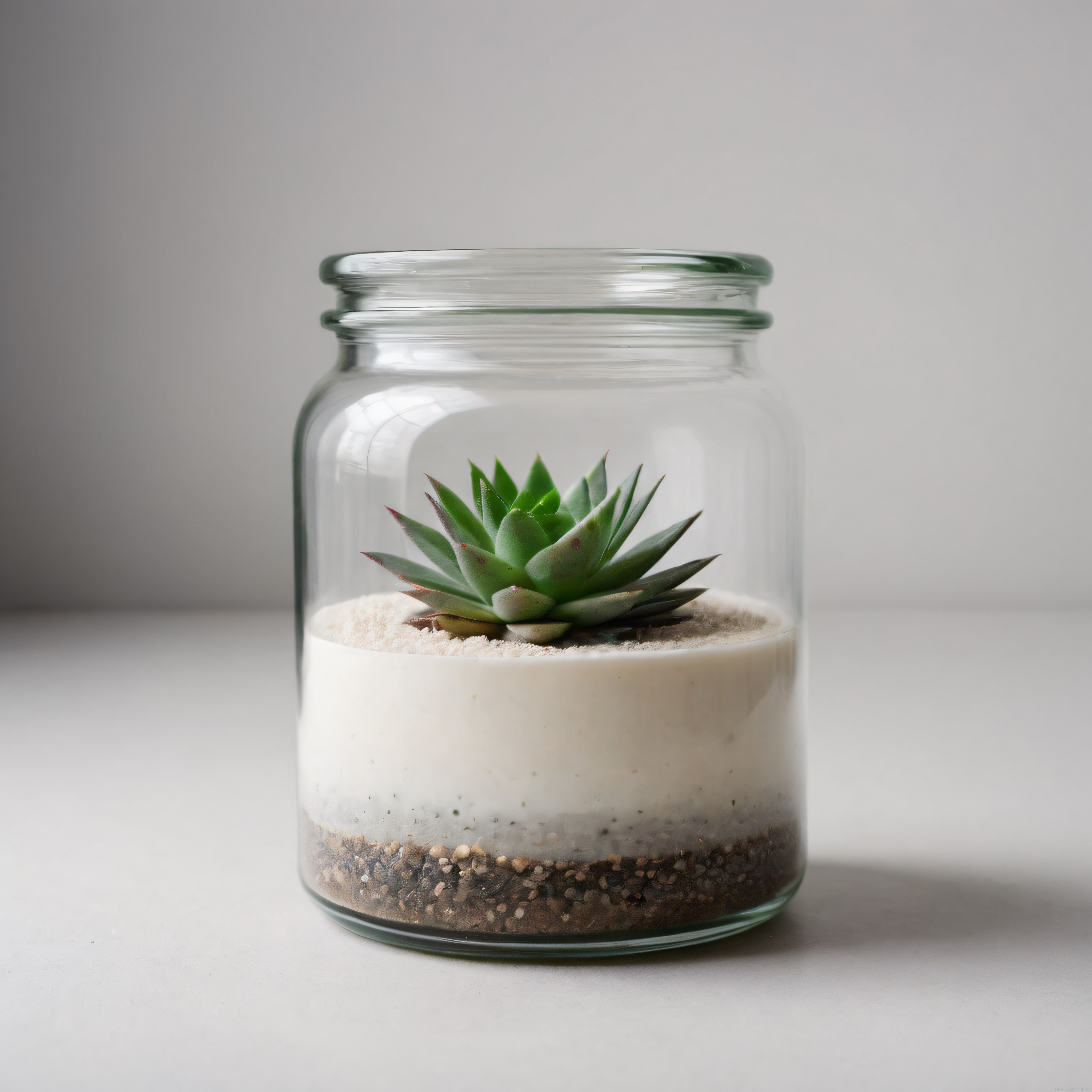 Masanız İçin Şık Cam Kavanozda Doğal Sukulent Terrarium Dekorasyon Fikri