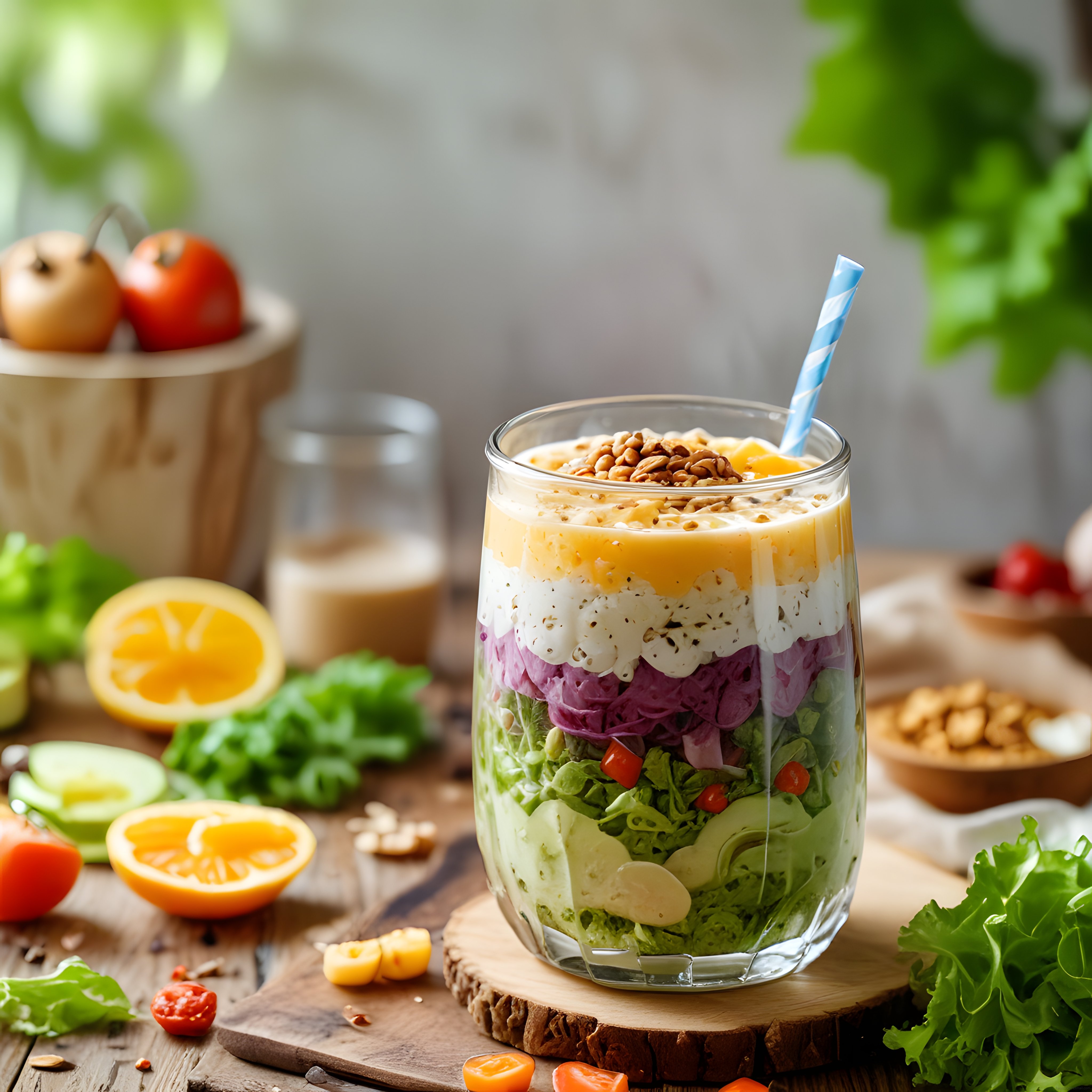 Mason Jar İçinde Ev Yapımı Katmanlı Salata Tarifi ve Taze Malzemeler