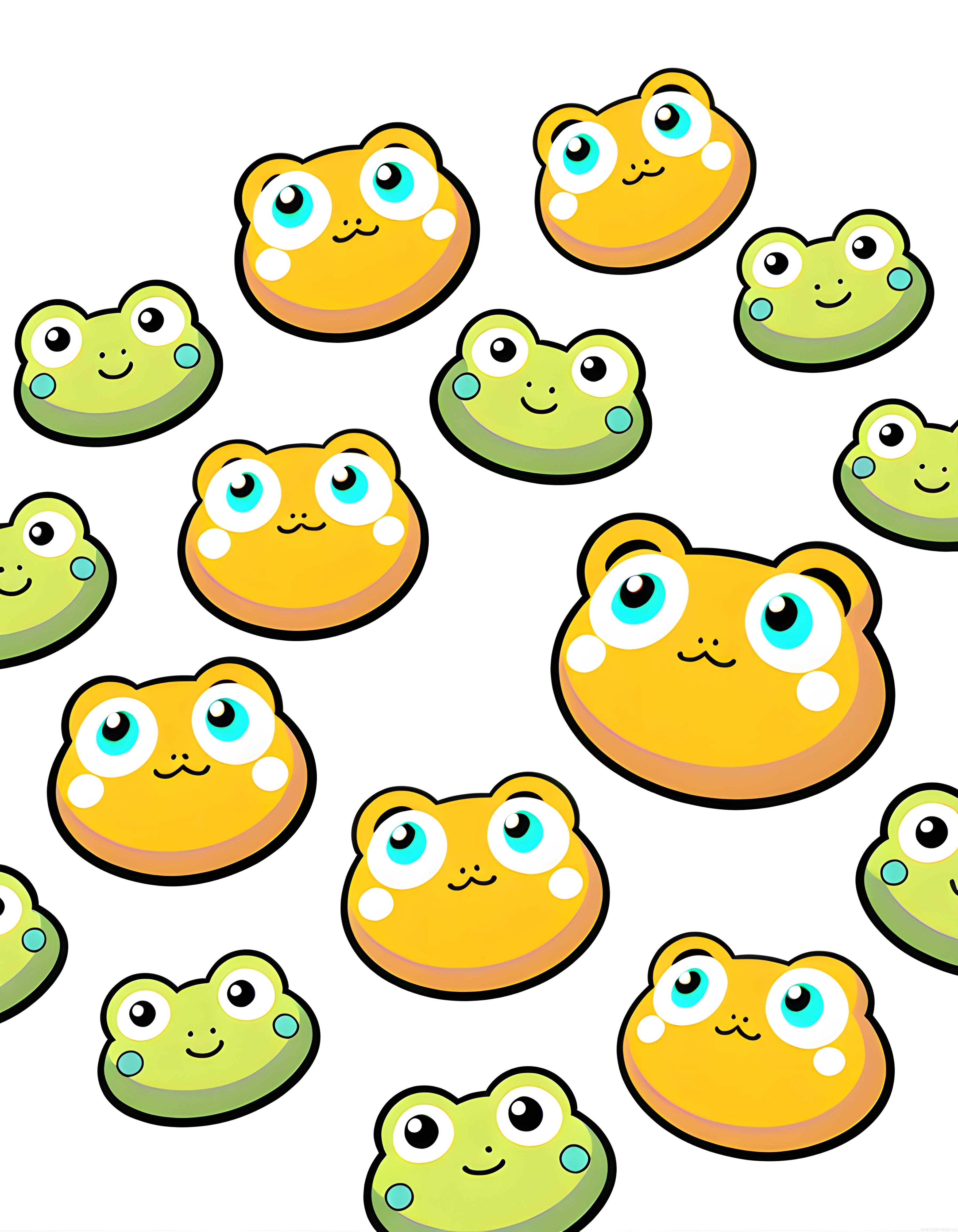 Masum Bakışlı Kawaii Kurbağaların Neşeli ve Renkli Dijital Desen Dünyası