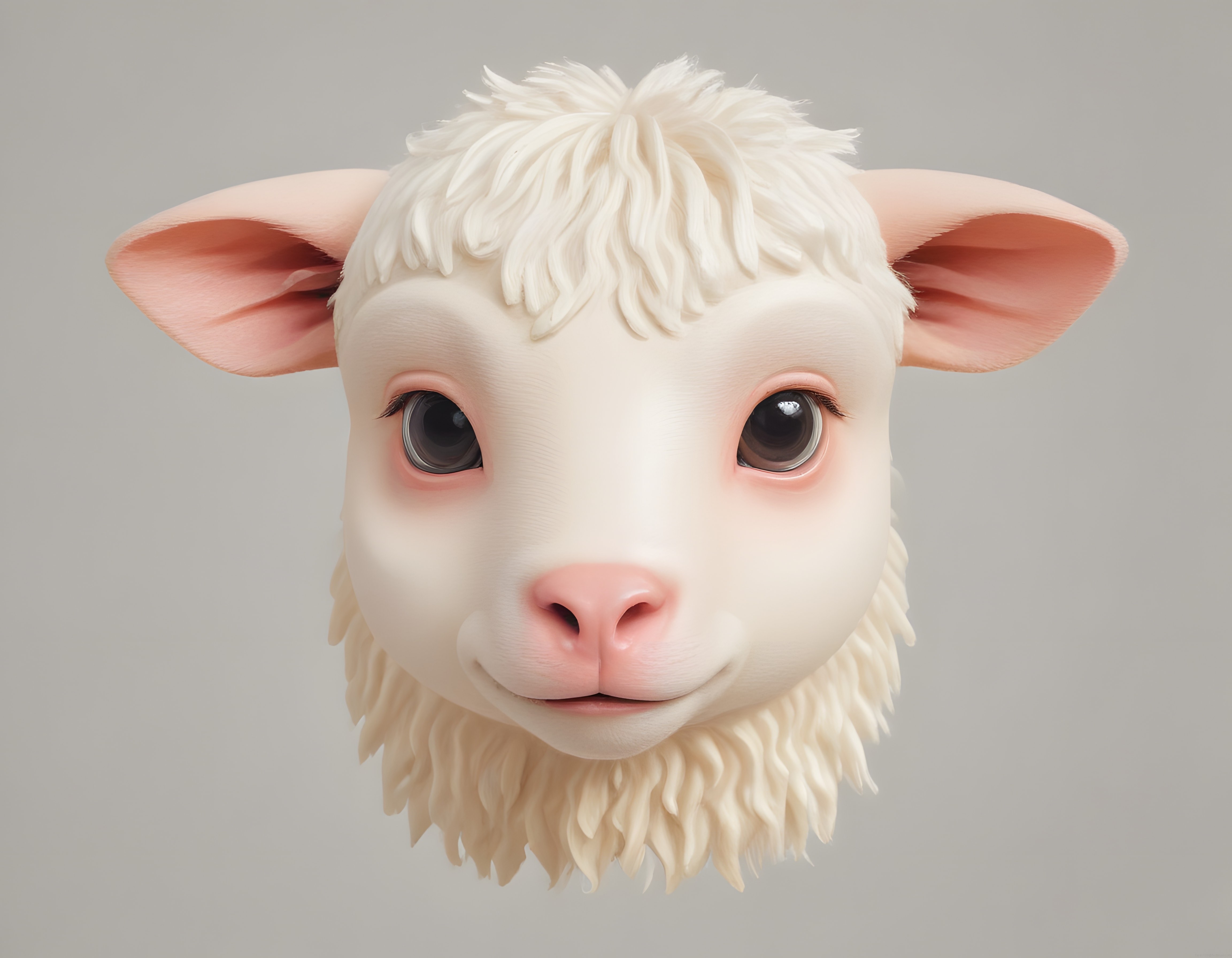 Masum Bakışlı Sevimli Beyaz Kuzu 3D Dijital Sanat Render Portre Çalışması