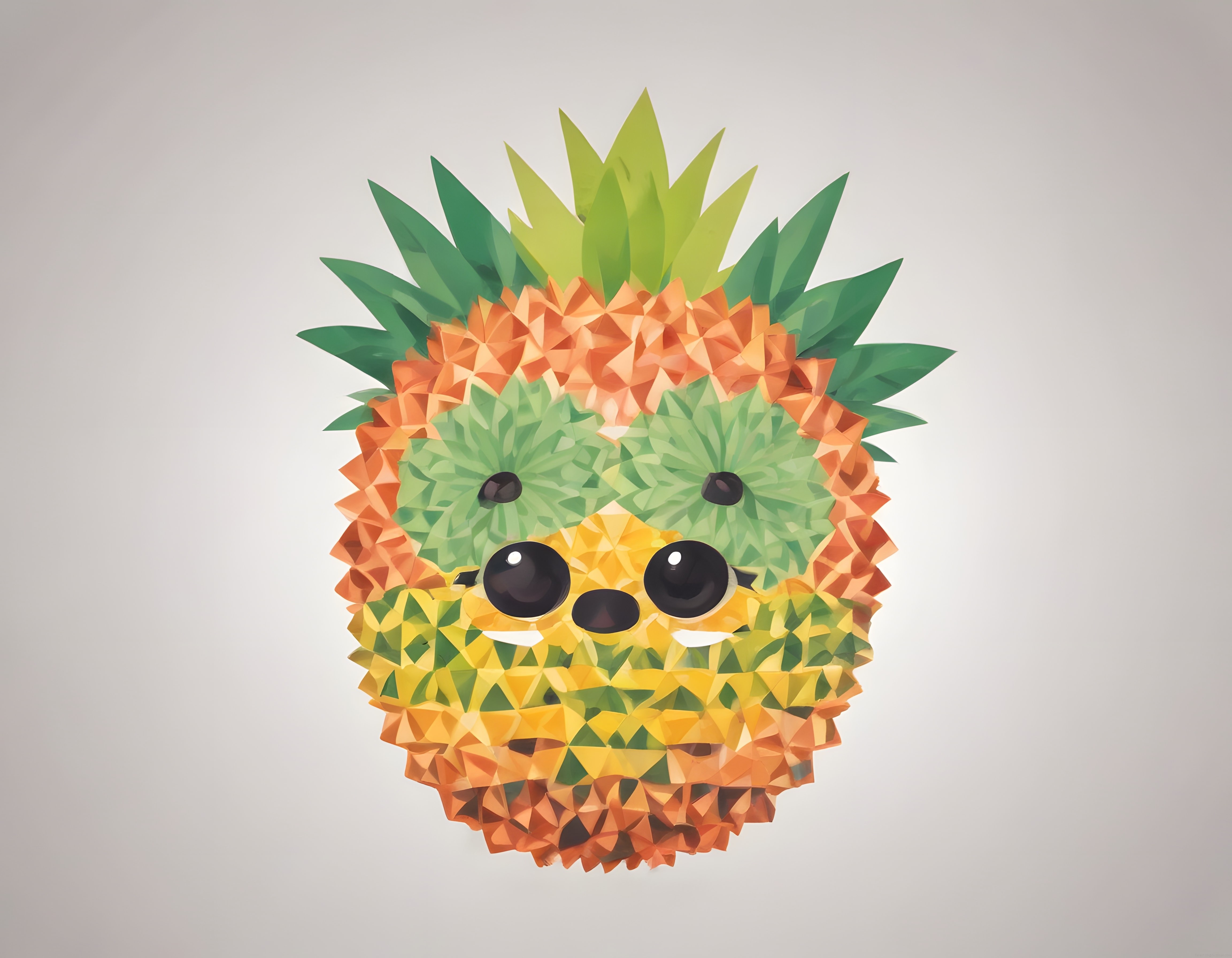 Masum Bakışlı Sevimli Düşük Poligon Ananas Karakter Dijital İllüstrasyon