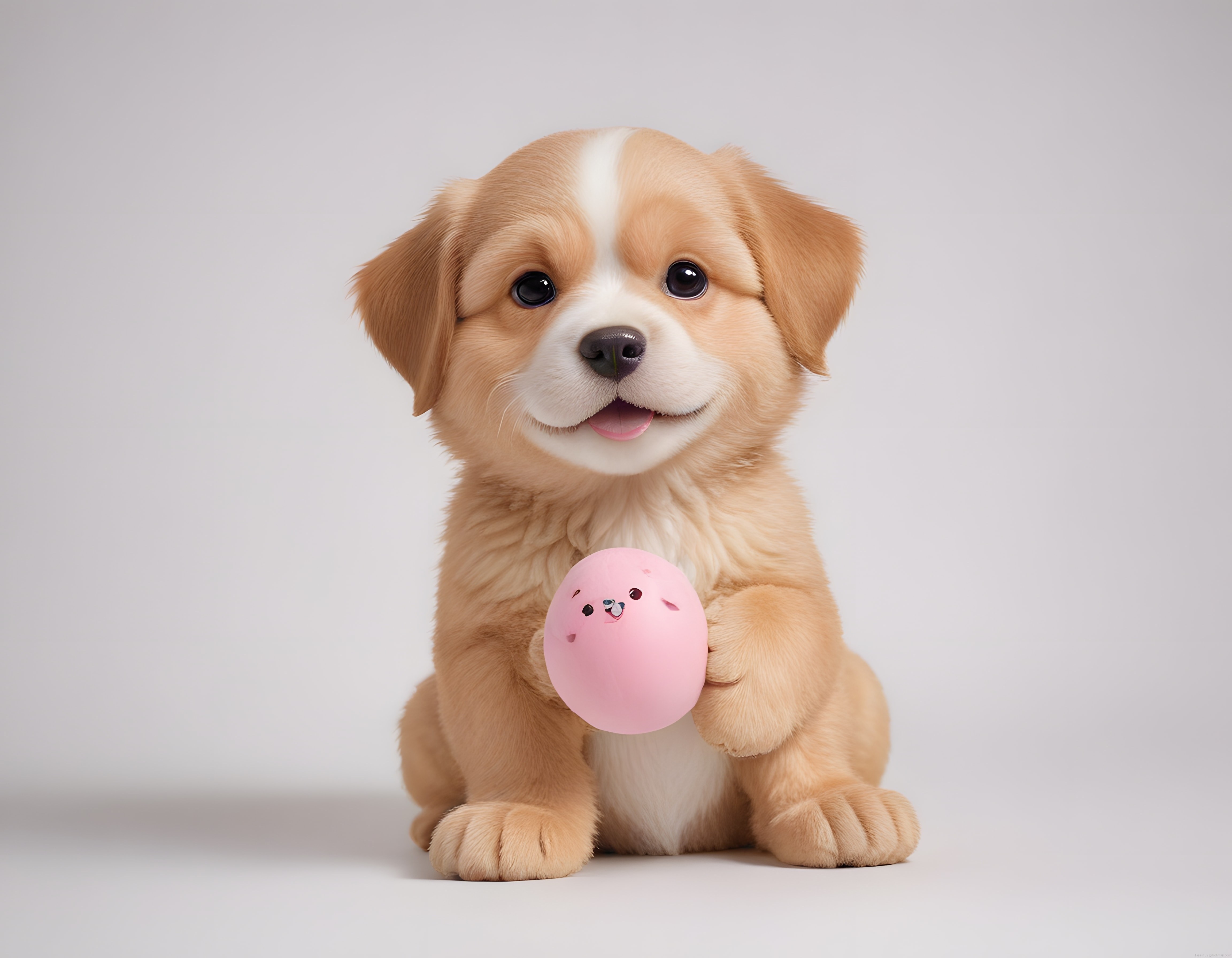 Masum Bakışlı Yavru Köpek Pembe Oyuncak Topla Stüdyo Portre Çekiminde