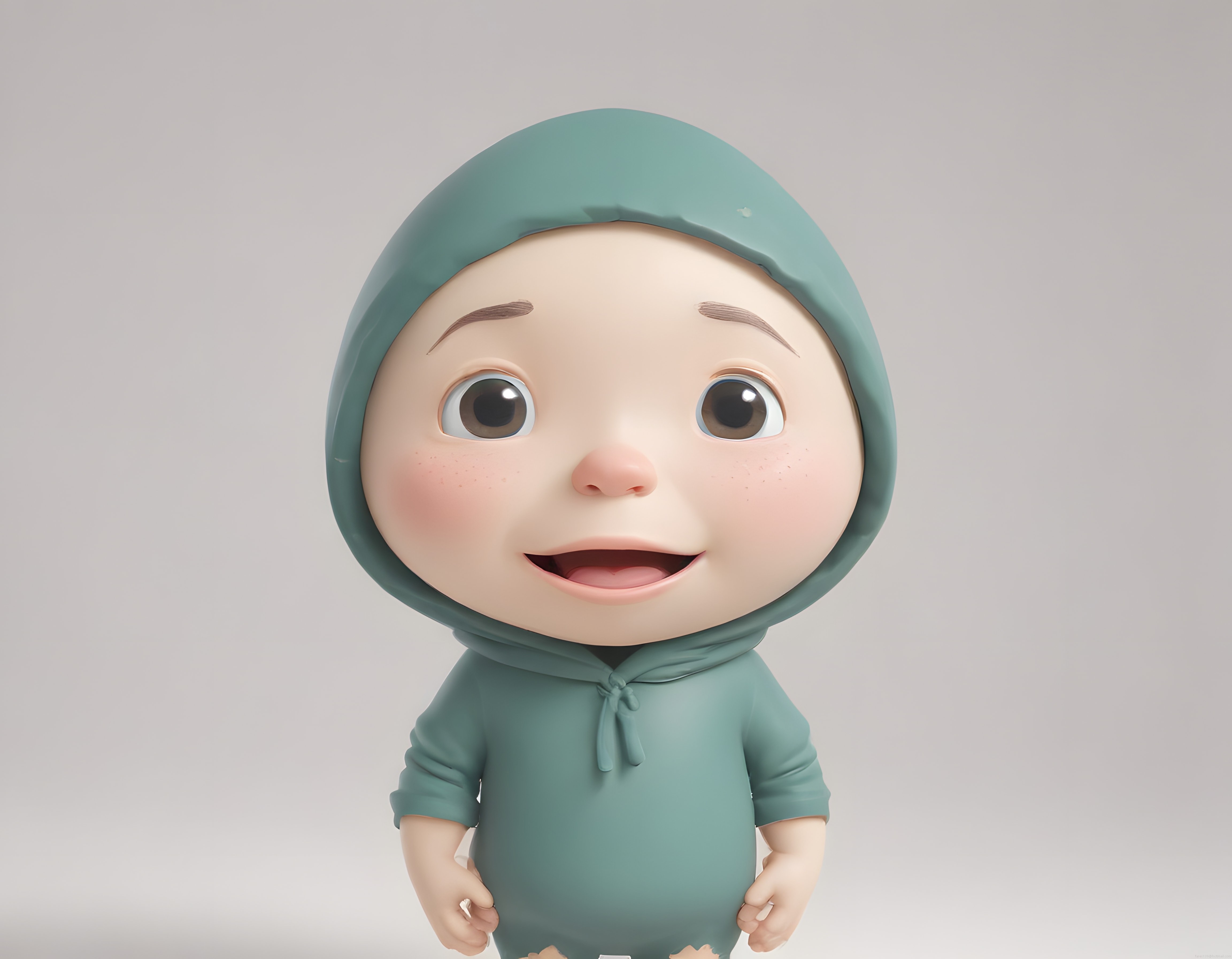 Masum Bakışlı Yeşil Kapüşonlu 3D Bebek ve Sevimli Animasyon Sanatı