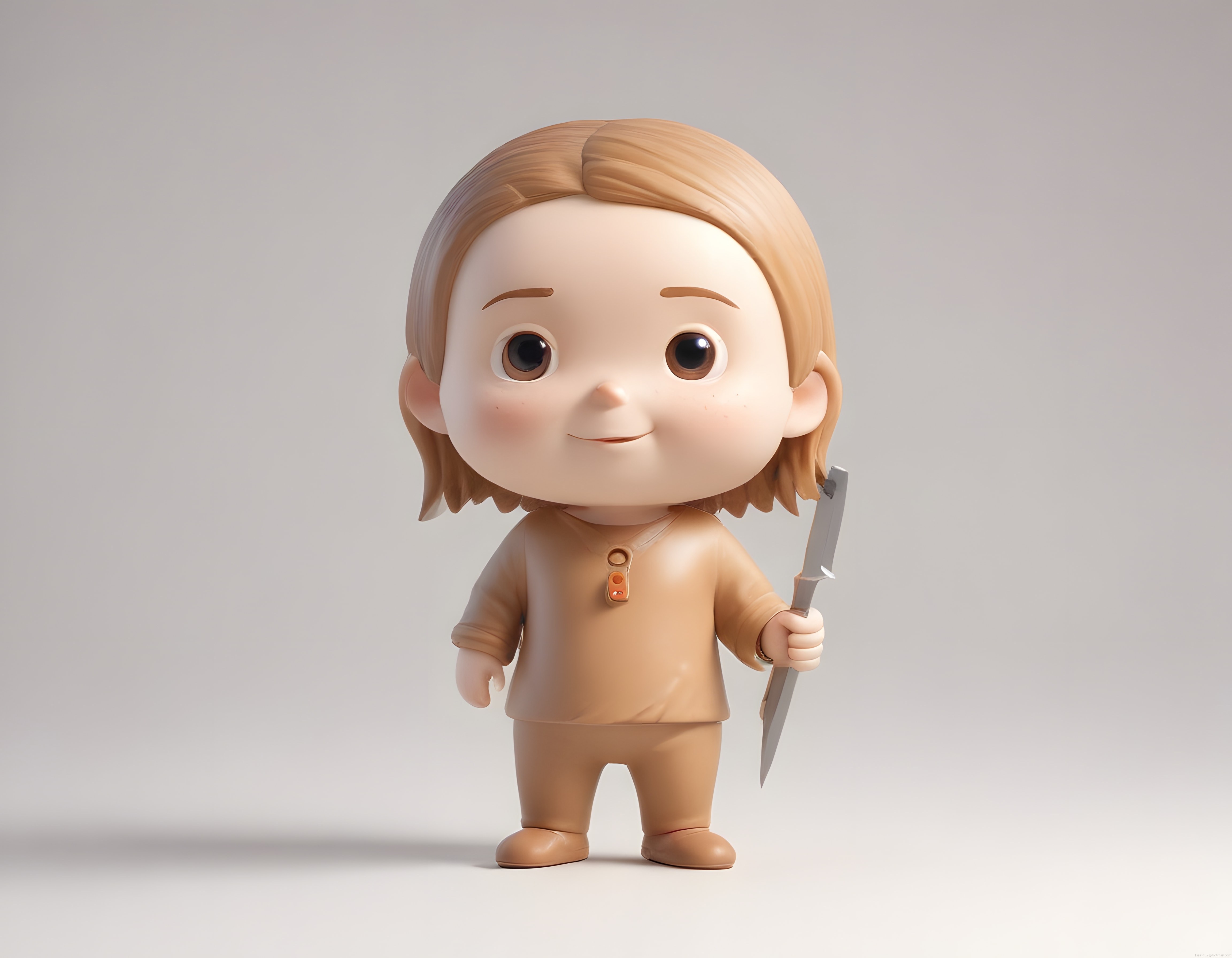 Masum Chibi Karakterin Elinde Bıçak: Sevimli 3D Animasyon Figürü