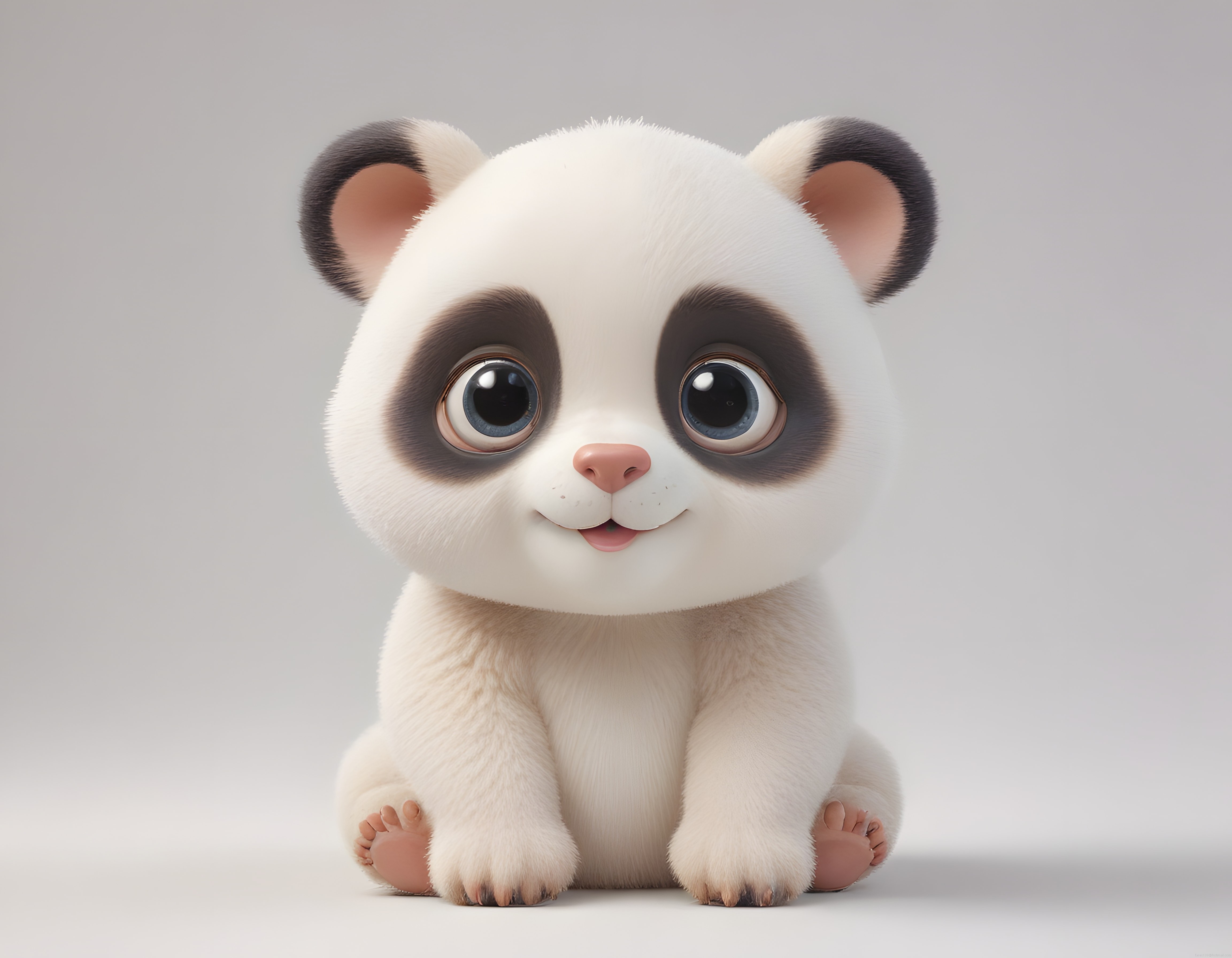 Masum Gözleriyle Oturan Sevimli Bebek Panda 3D Dijital Karakter Tasarımı