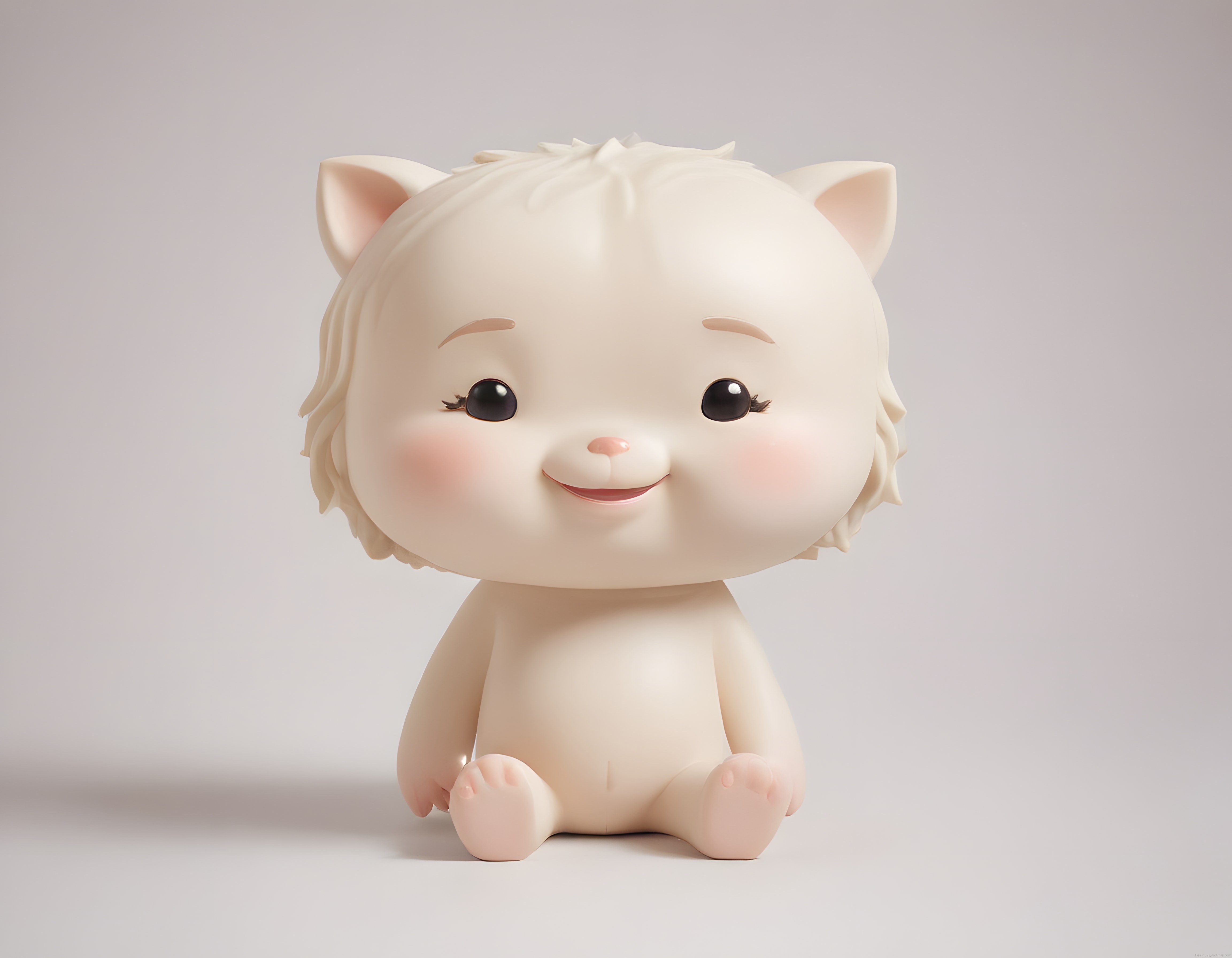 Masum Kedi Kulaklı Sevimli 3D Bebek Figürü Dijital Sanat Çalışması